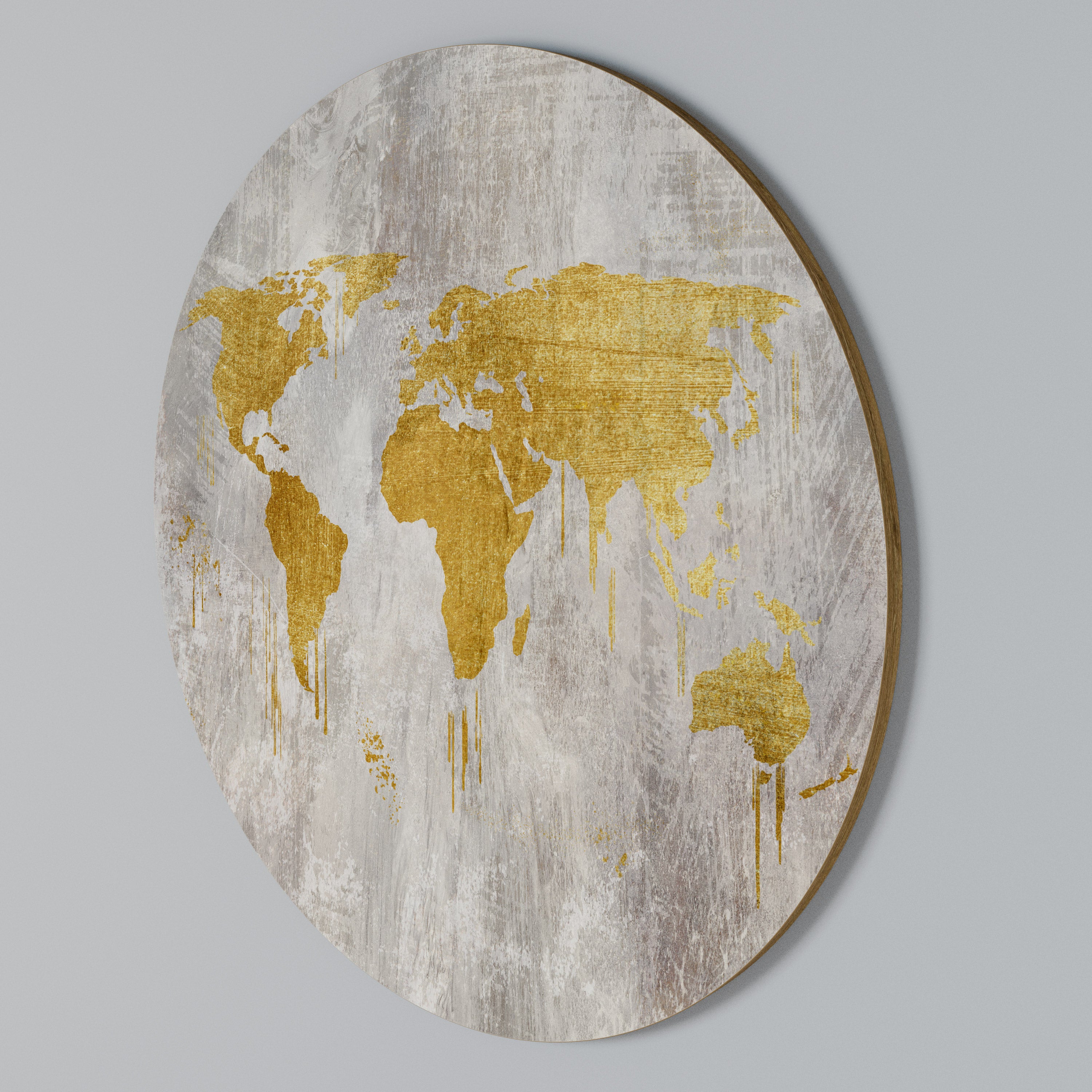 METALLIC WORLDVIEW MAP Arte de Parede Redonda