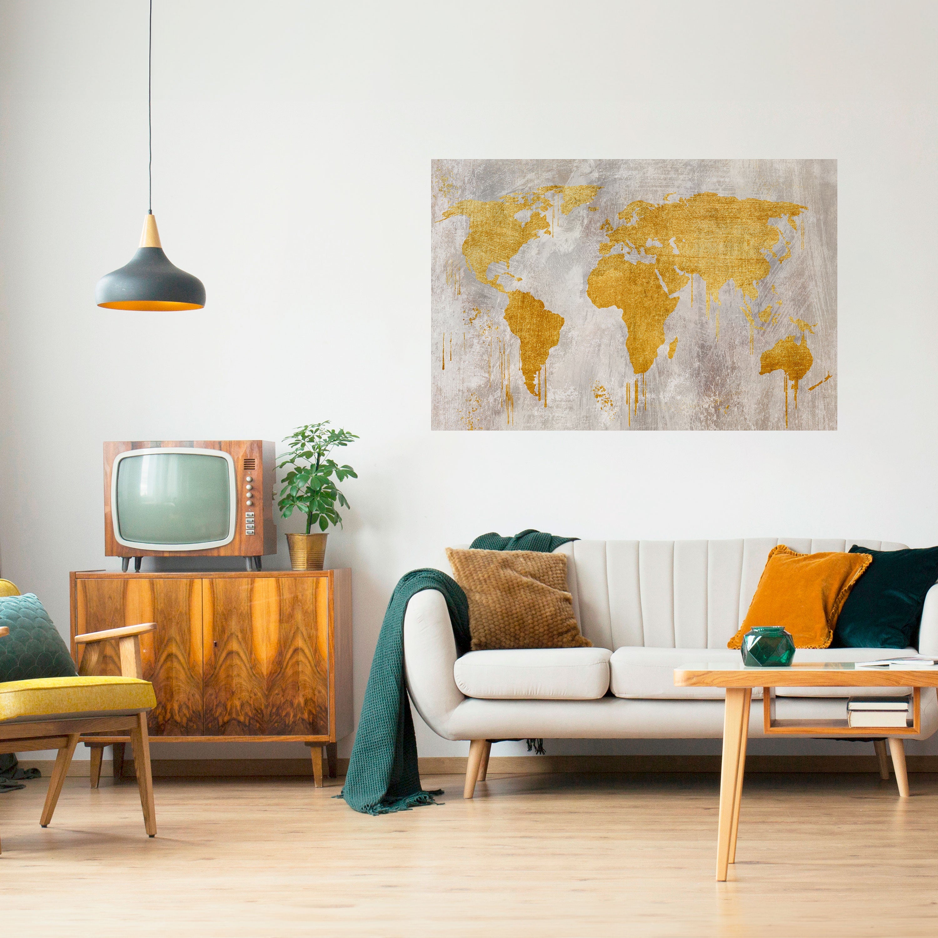 METALLIC WORLDVIEW MAP Peel and Stick Horizontal Poster