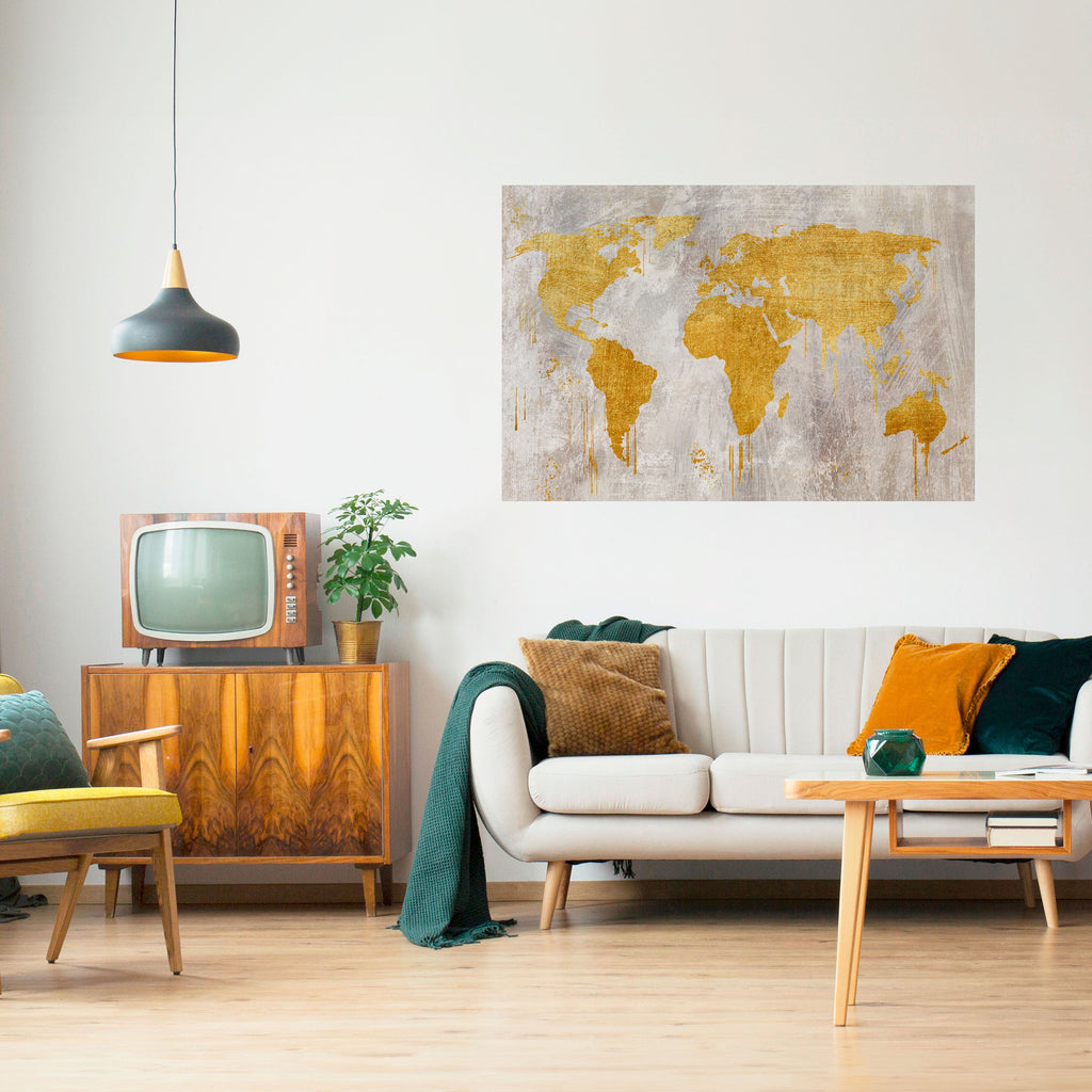 METALLIC WORLDVIEW MAP Peel and Stick Horizontal Poster