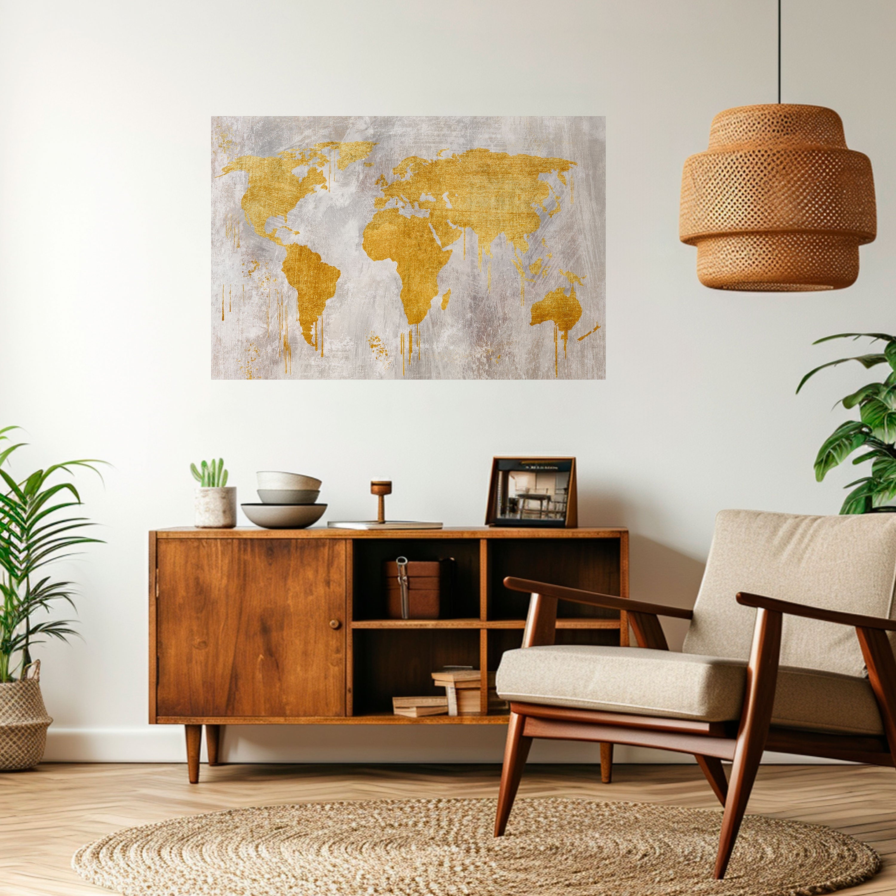 METALLIC WORLDVIEW MAP Peel and Stick Horizontal Poster