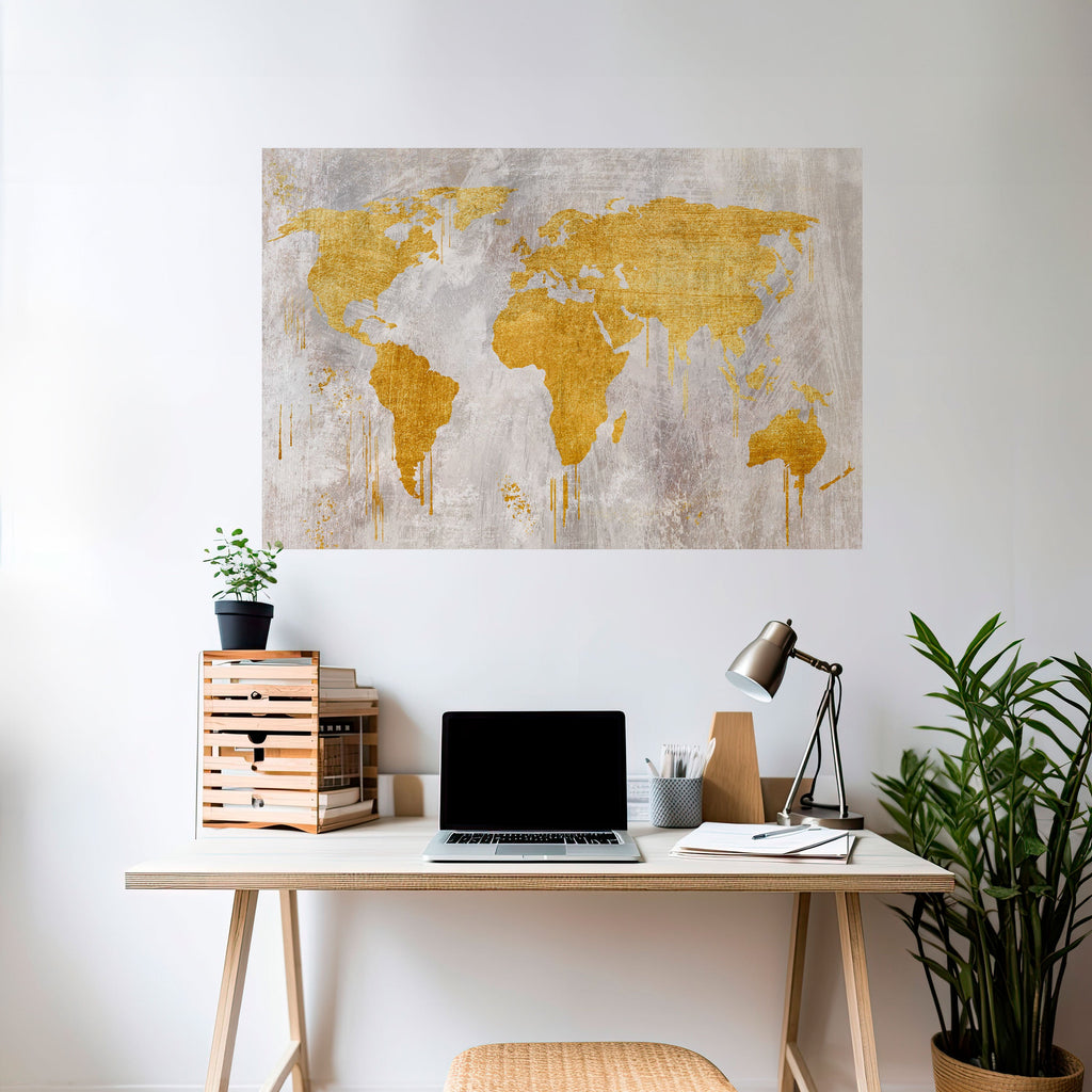 METALLIC WORLDVIEW MAP Peel and Stick Horizontal Poster