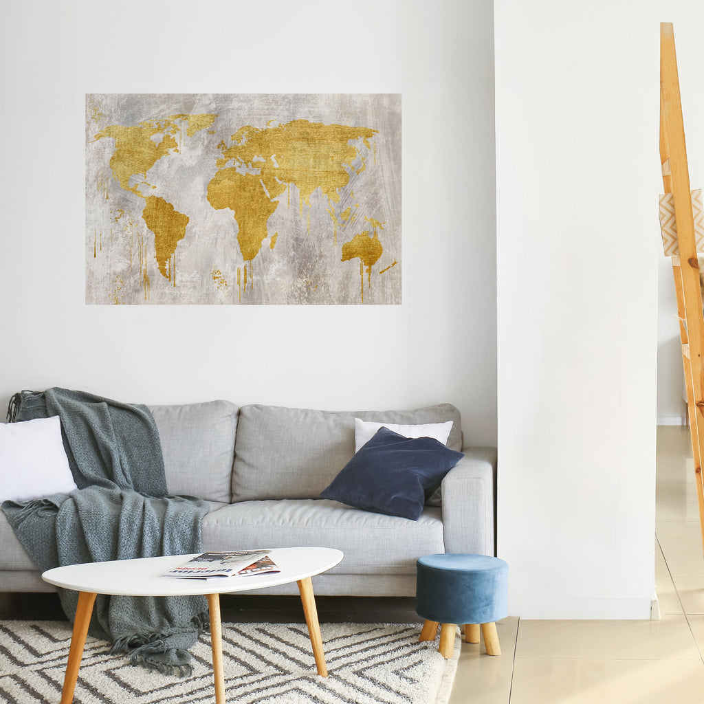 METALLIC WORLDVIEW MAP Peel and Stick Horizontal Poster