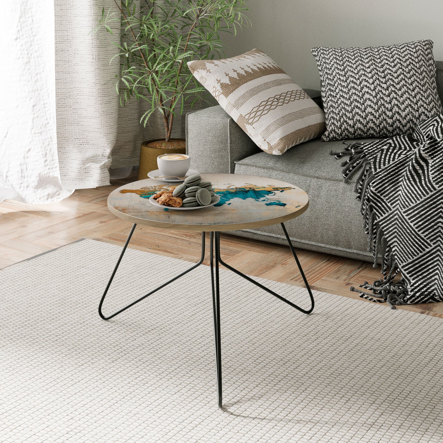 AZURE GILDED MAP Coffee Table