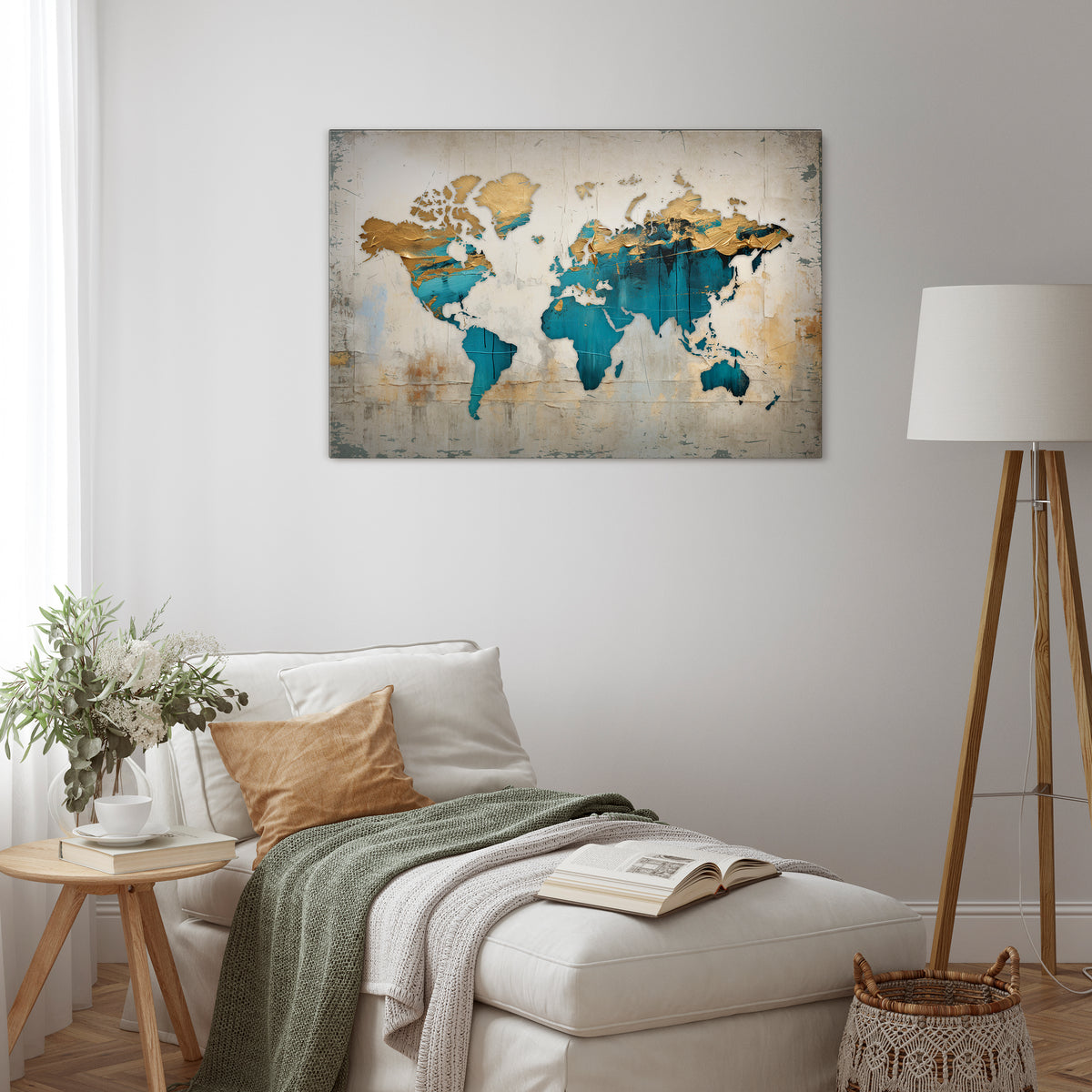 AZURE GILDED MAP Horizontal Canvas Print