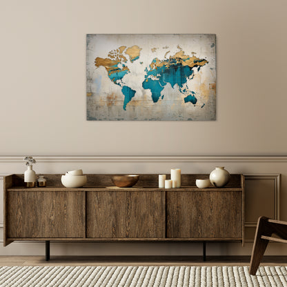 AZURE GILDED MAP Horizontal Canvas Print