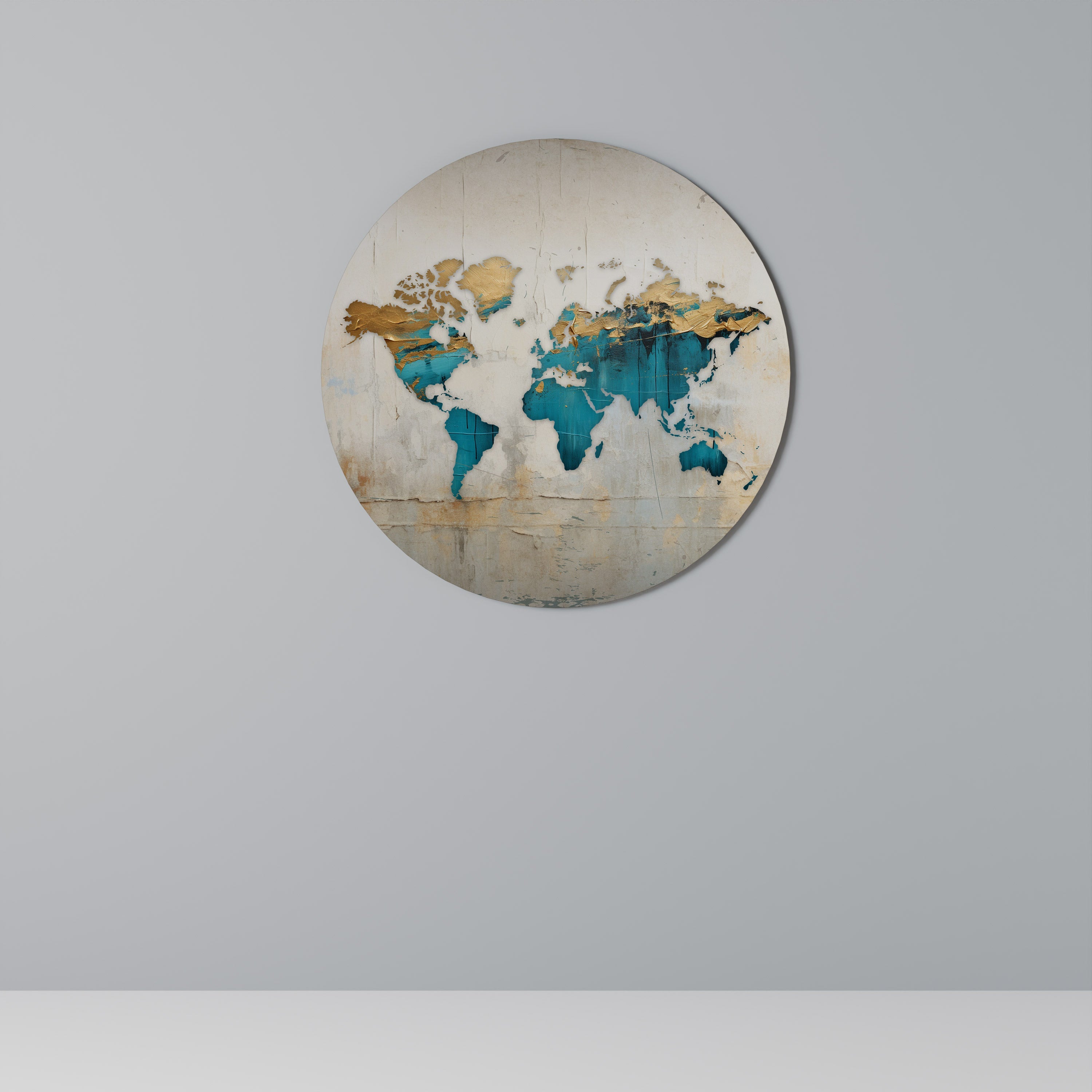 AZURE GILDED MAP Round Wall Art