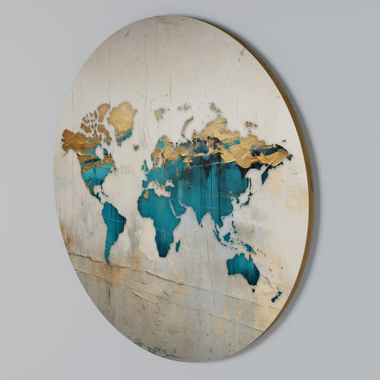 AZURE GILDED MAP Arte de Parede Redonda