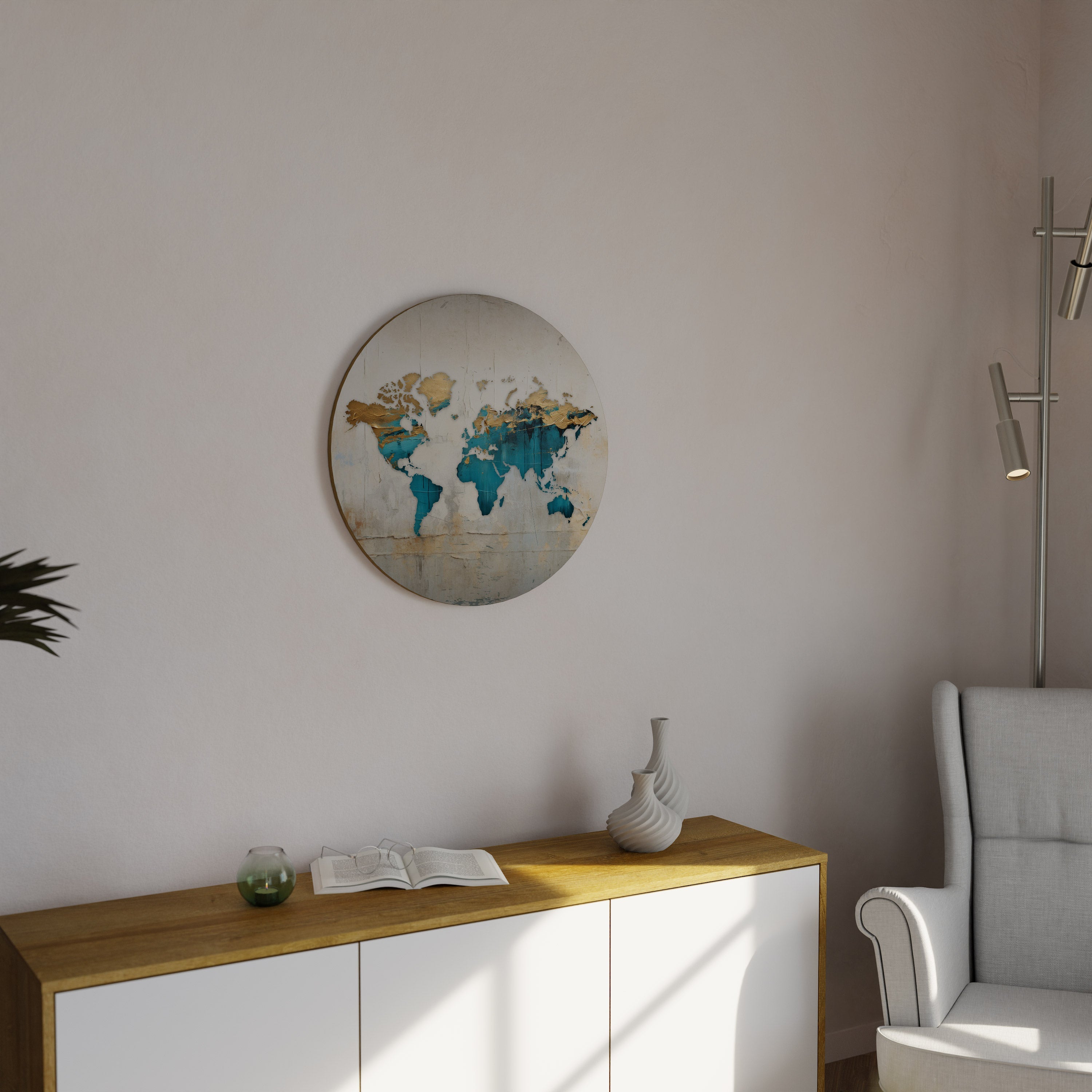 AZURE GILDED MAP Round Wall Art
