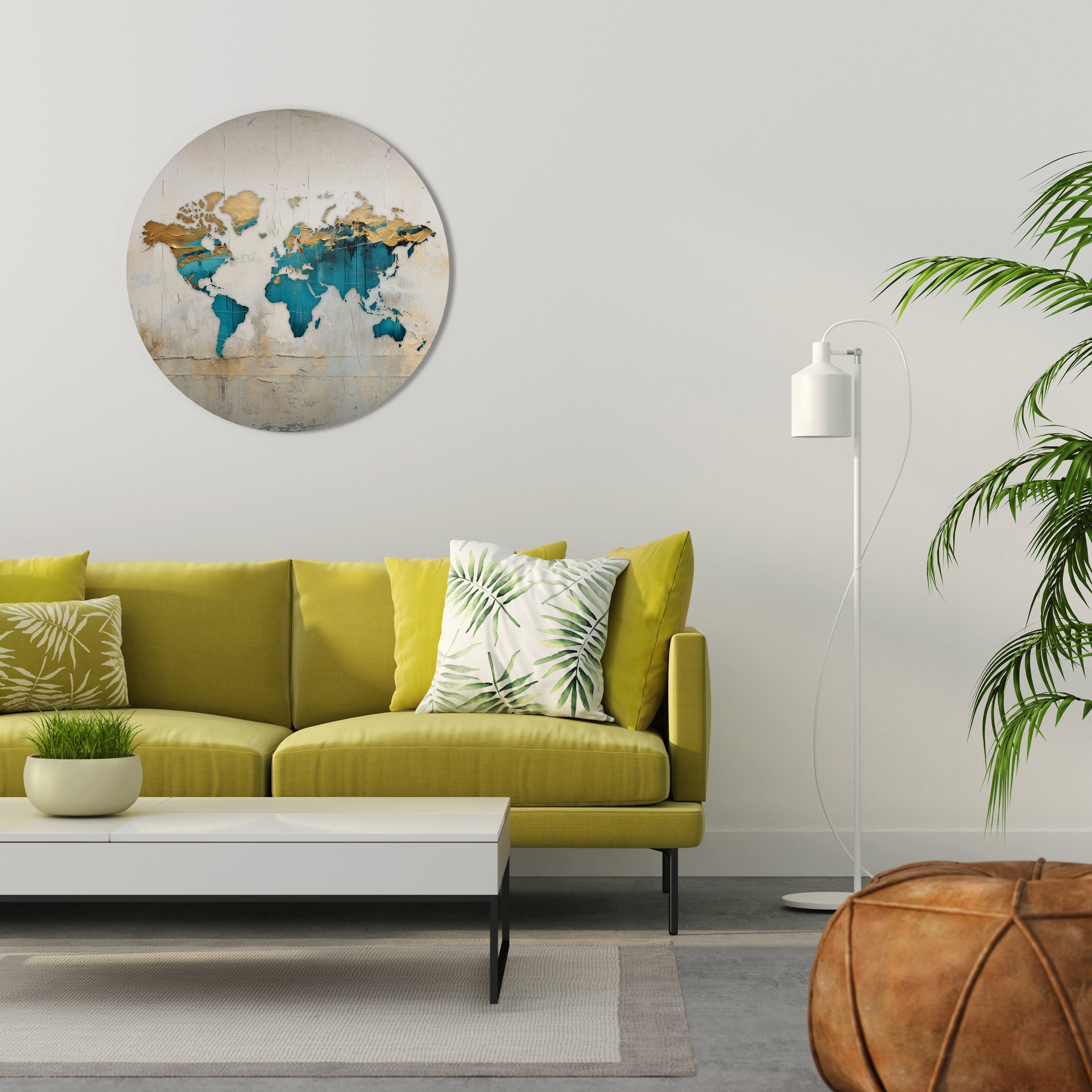 AZURE GILDED MAP Round Wall Art