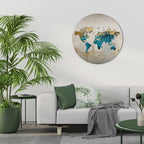 AZURE GILDED MAP Round Wall Art