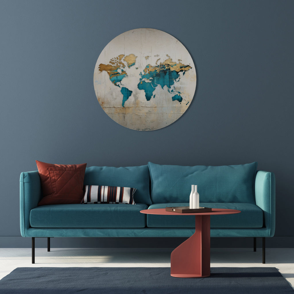 AZURE GILDED MAP Round Wall Art