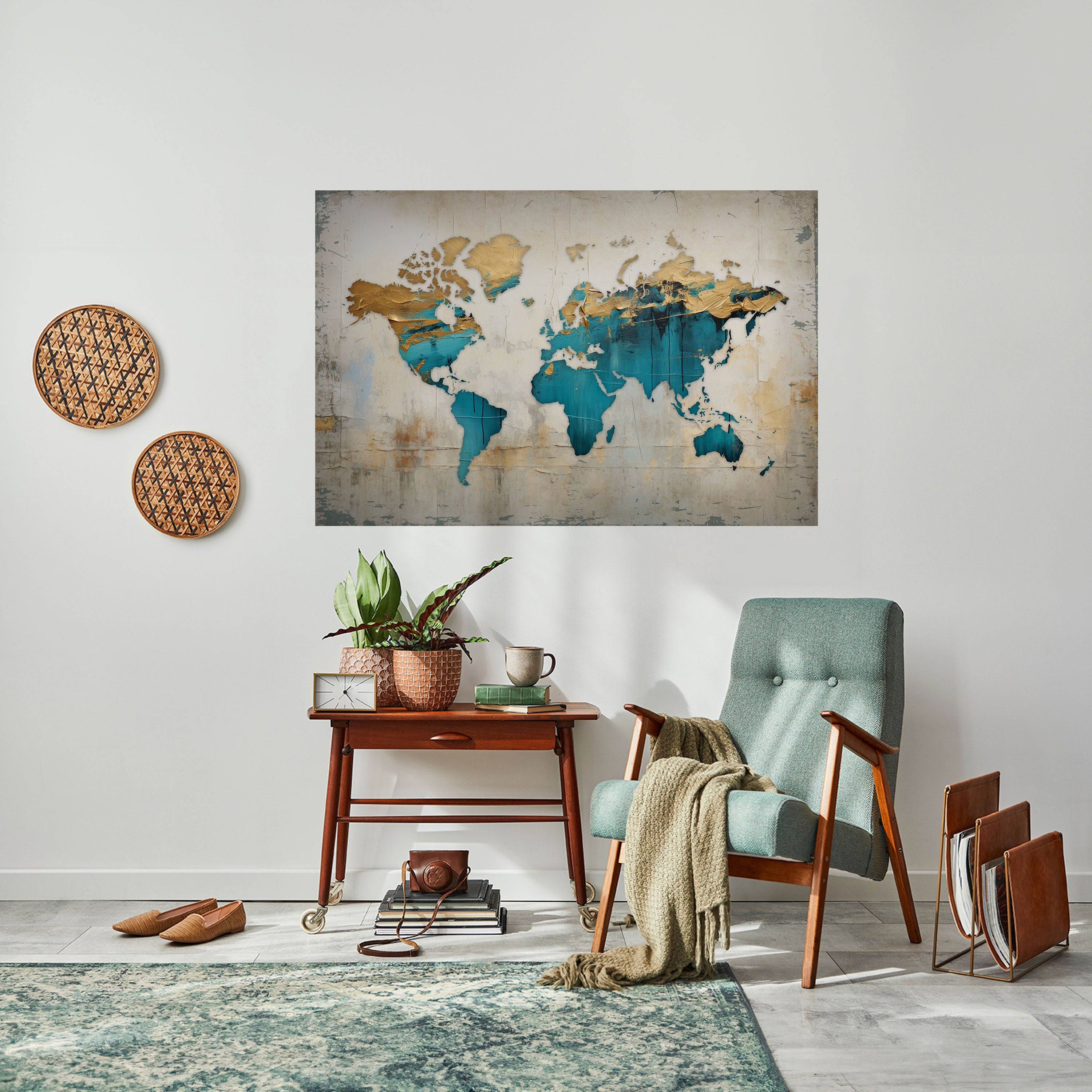 AZURE GILDED MAP Peel and Stick Horizontal Poster
