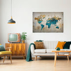 AZURE GILDED MAP Peel and Stick Horizontal Poster