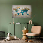 AZURE GILDED MAP Peel and Stick Horizontal Poster