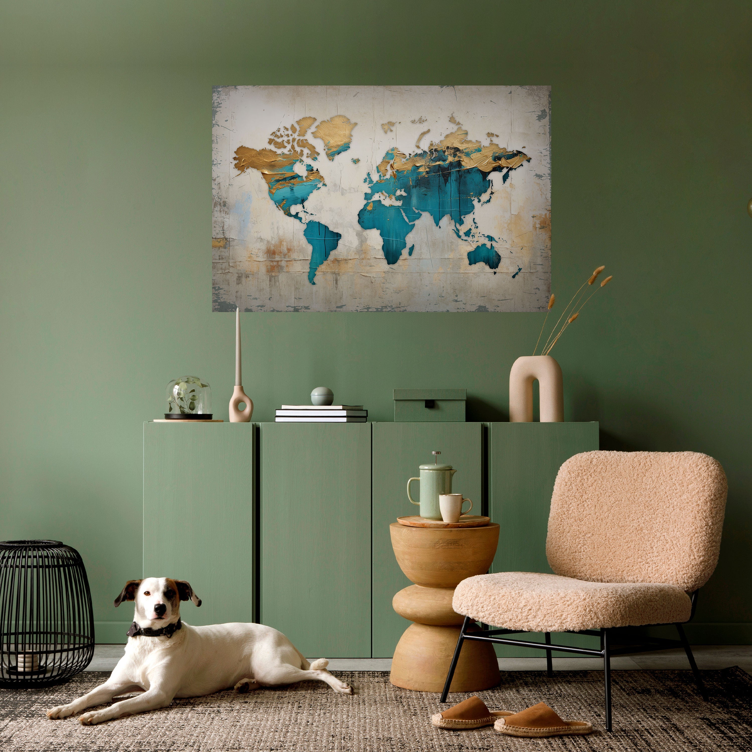 AZURE GILDED MAP Peel and Stick Horizontal Poster