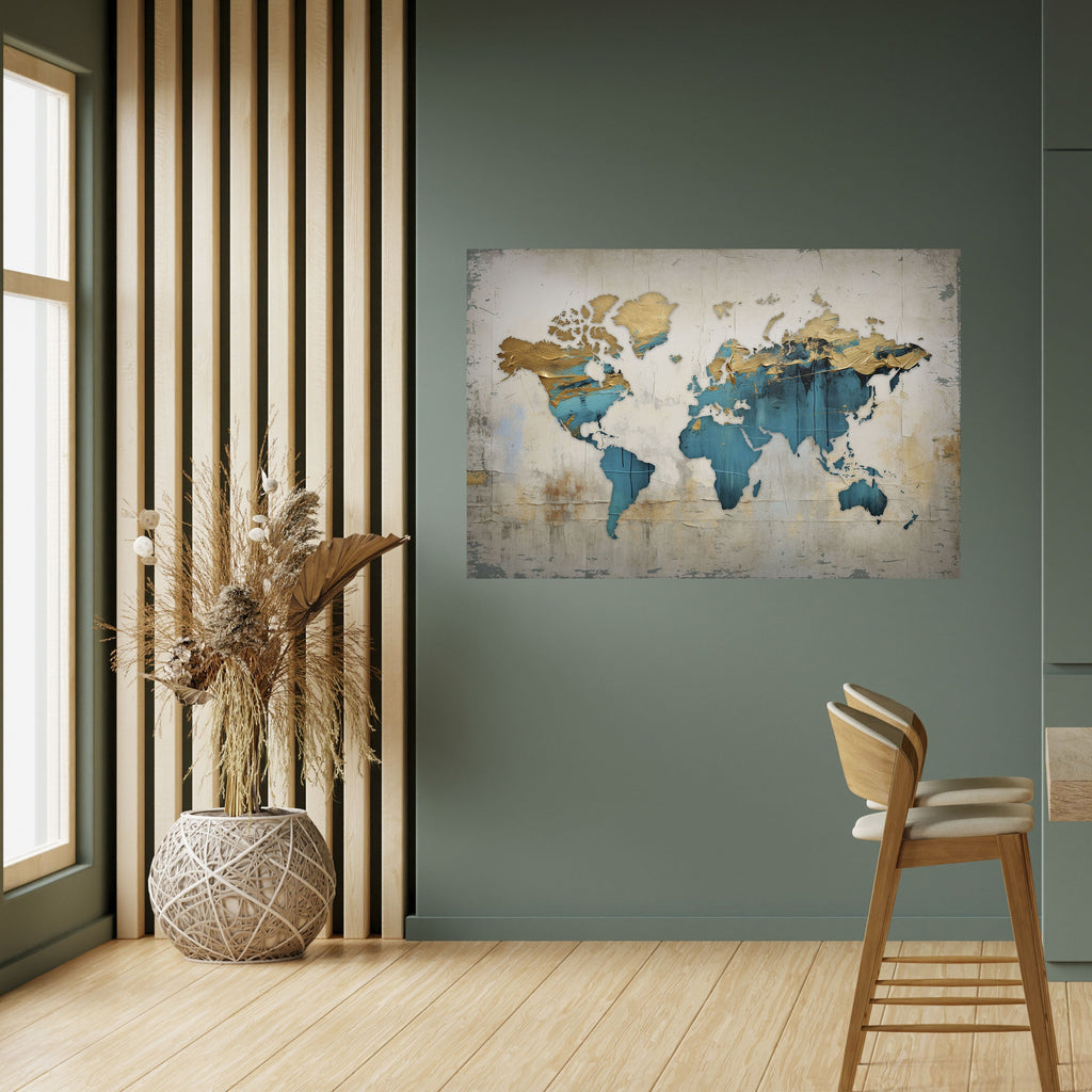 AZURE GILDED MAP Peel and Stick Horizontal Poster