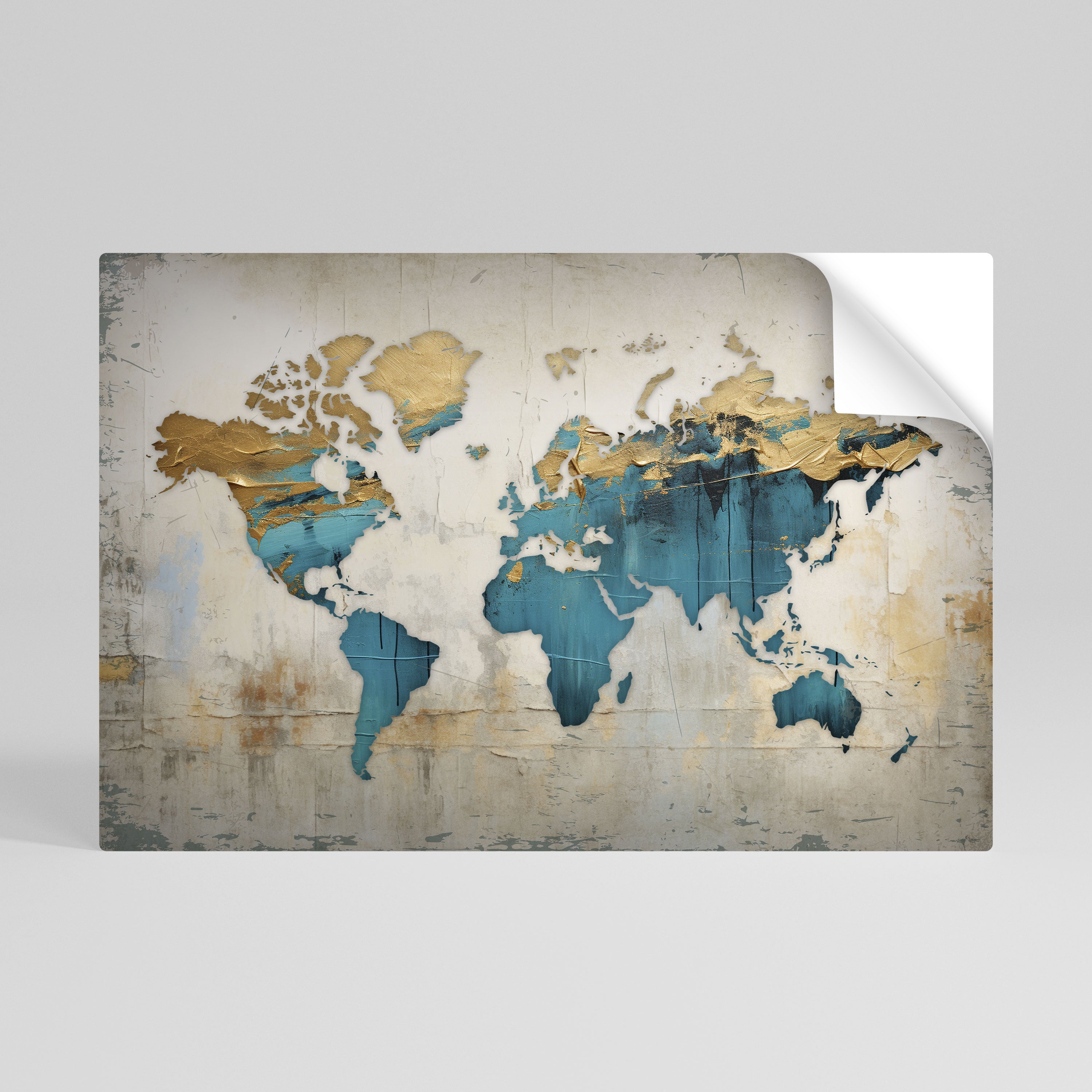 AZURE GILDED MAP Póster Autocolante Horizontal