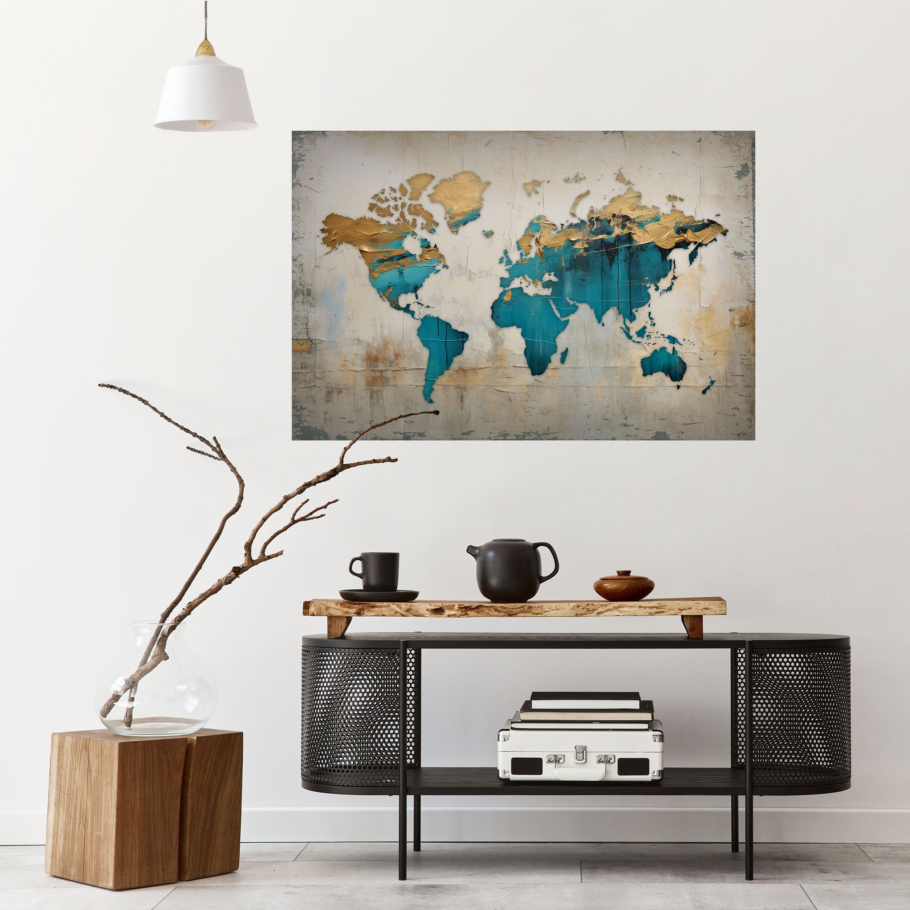 AZURE GILDED MAP Peel and Stick Horizontal Poster
