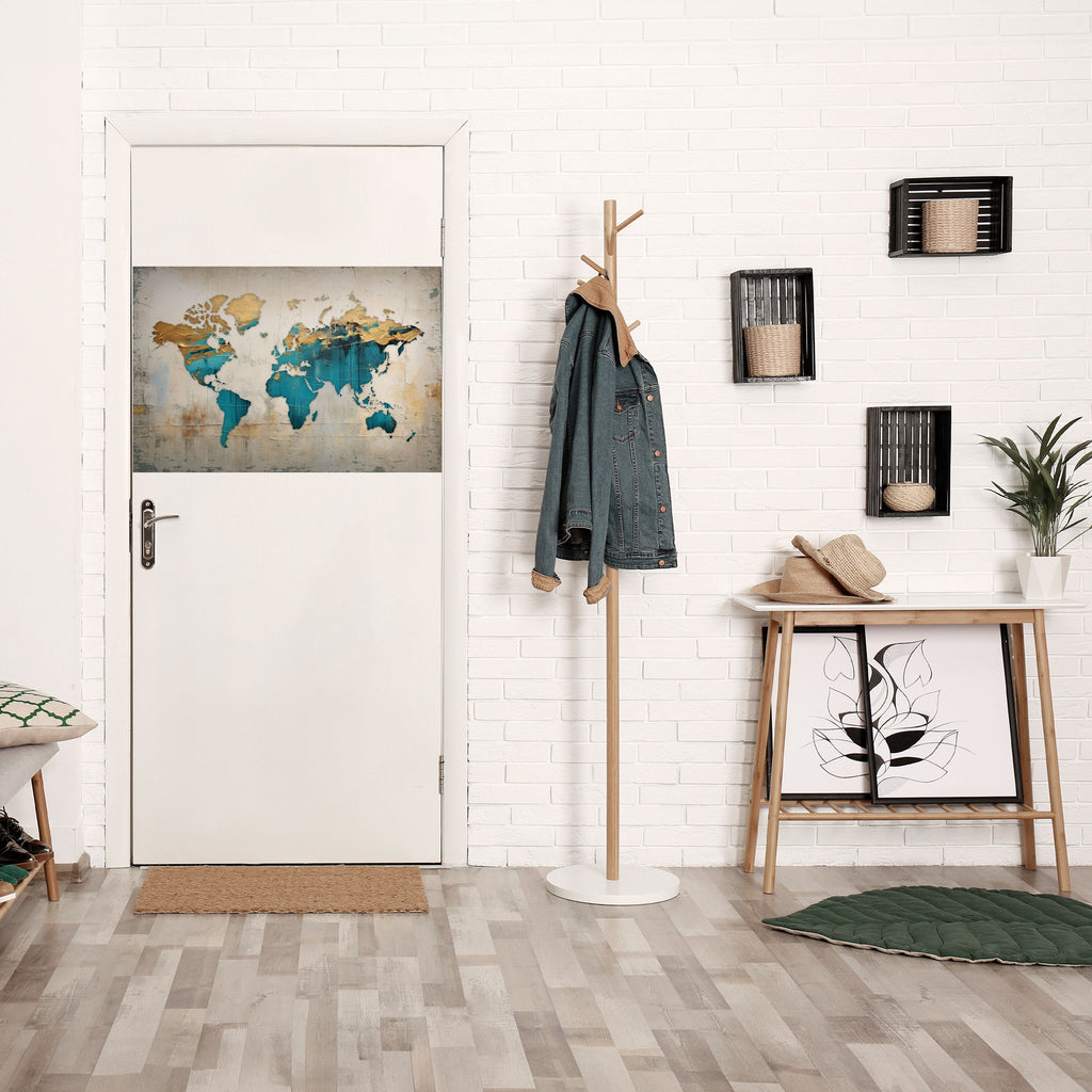 AZURE GILDED MAP Peel and Stick Horizontal Poster