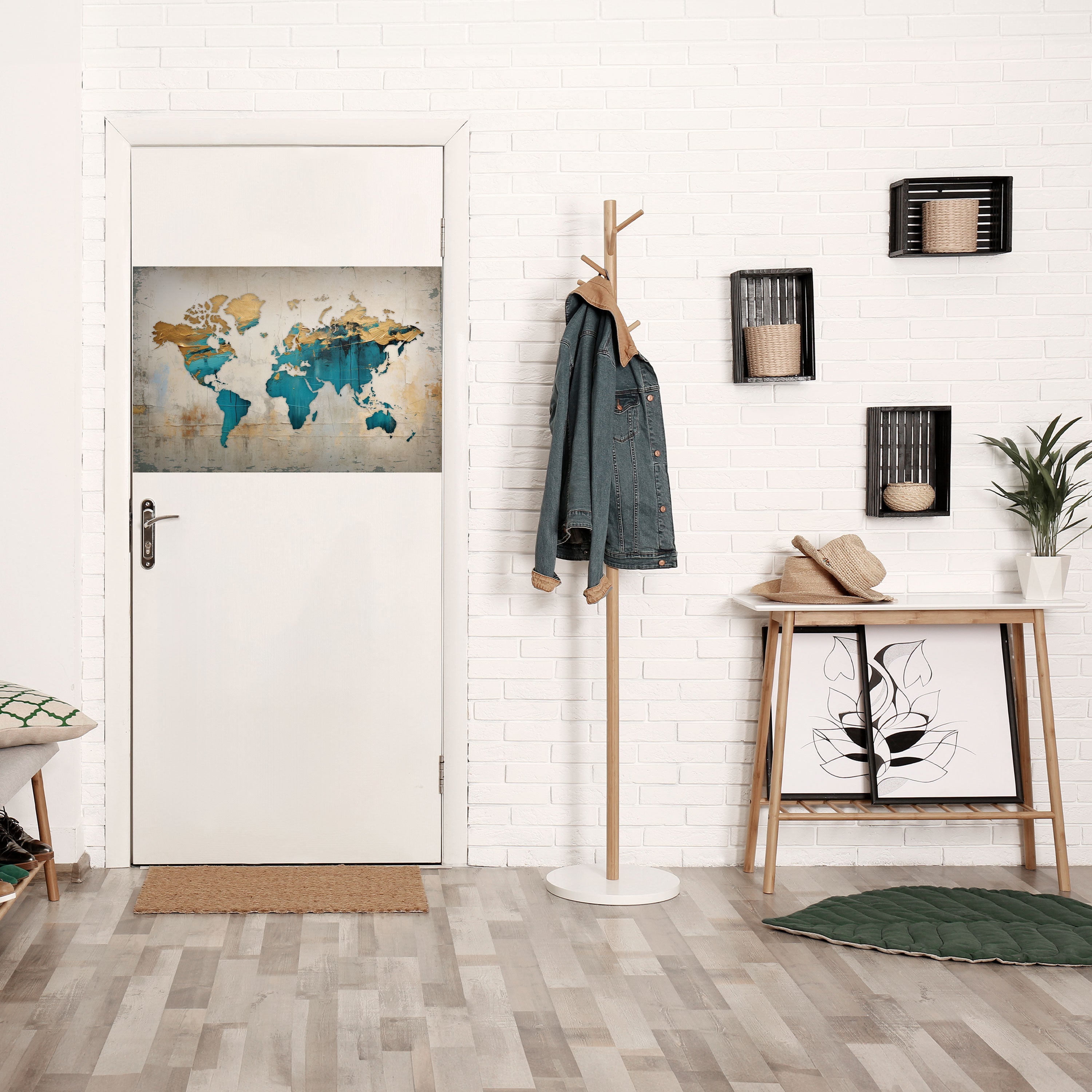 AZURE GILDED MAP Peel and Stick Horizontal Poster