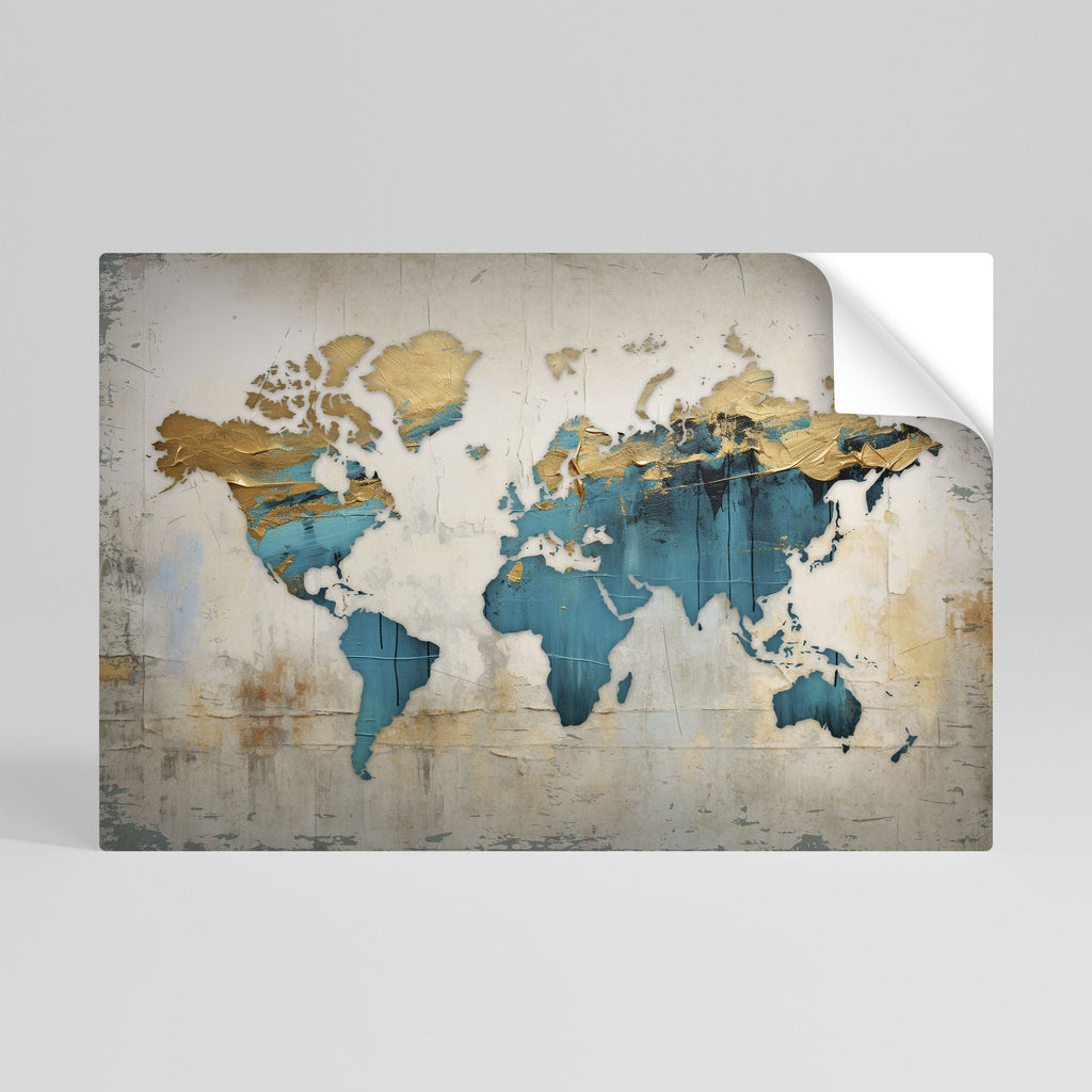 AZURE GILDED MAP Peel and Stick Horizontal Poster