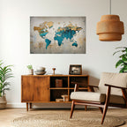 AZURE GILDED MAP Peel and Stick Horizontal Poster