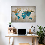 AZURE GILDED MAP Peel and Stick Horizontal Poster