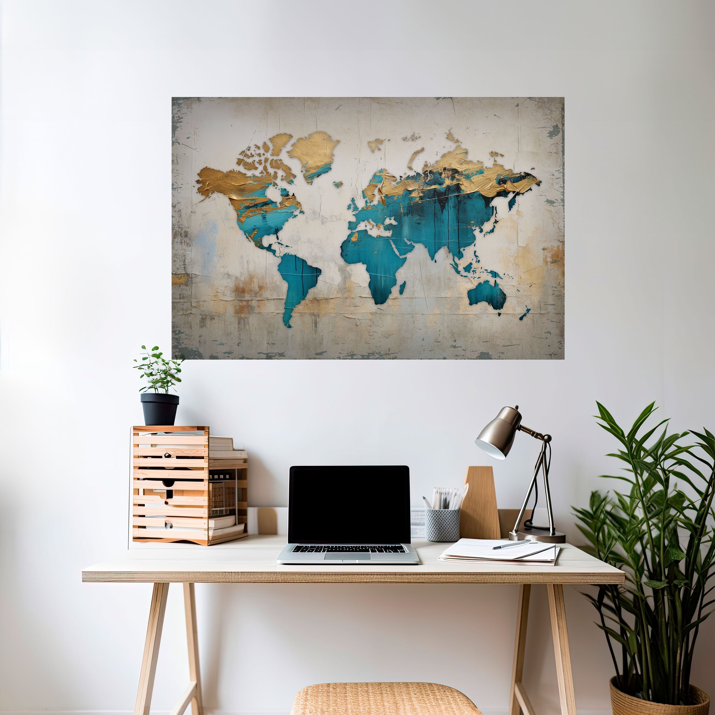 AZURE GILDED MAP Peel and Stick Horizontal Poster