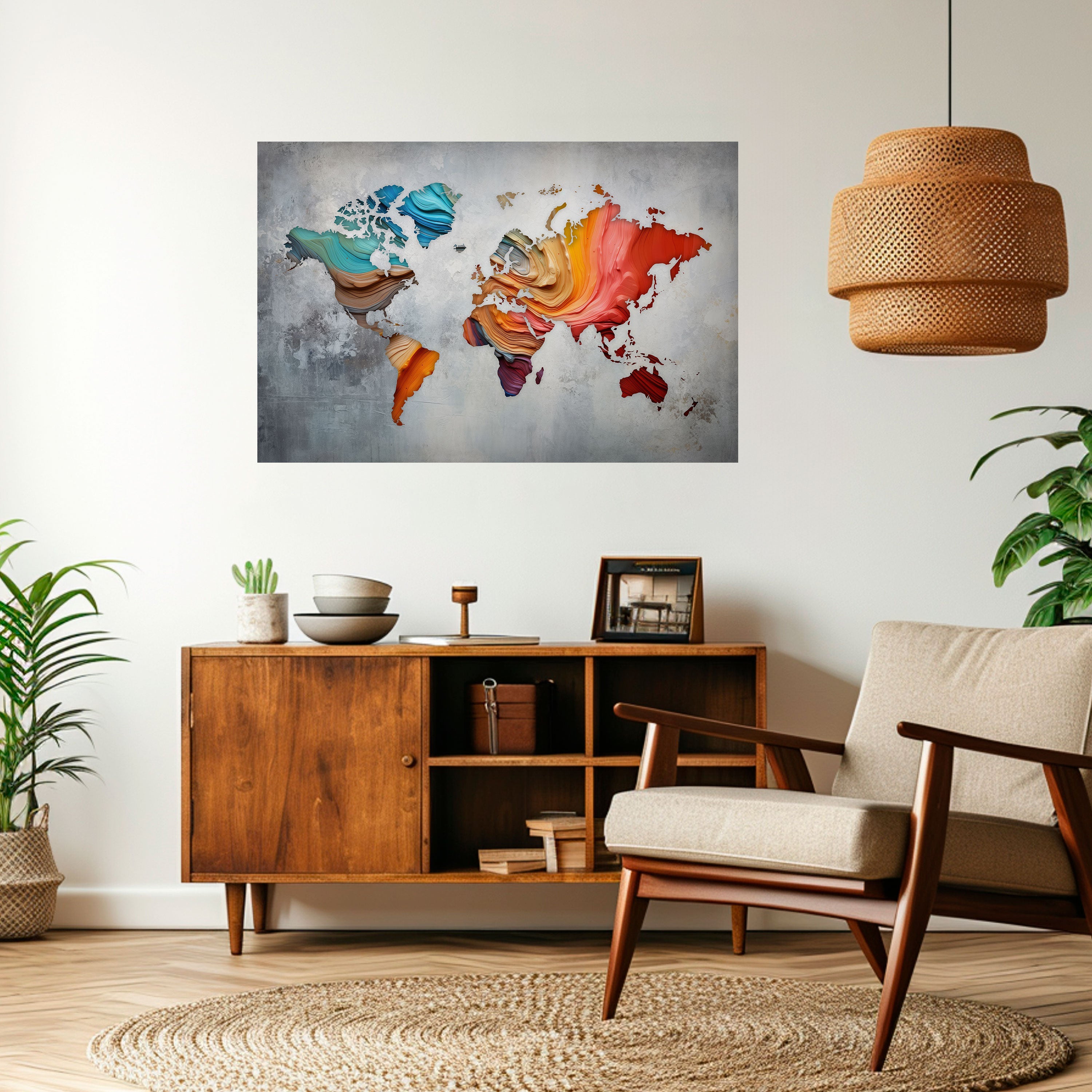 PAINTED CONTINENTS Peel and Stick Horizontal Poster