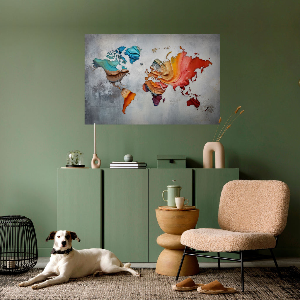 PAINTED CONTINENTS Peel and Stick Horizontal Poster