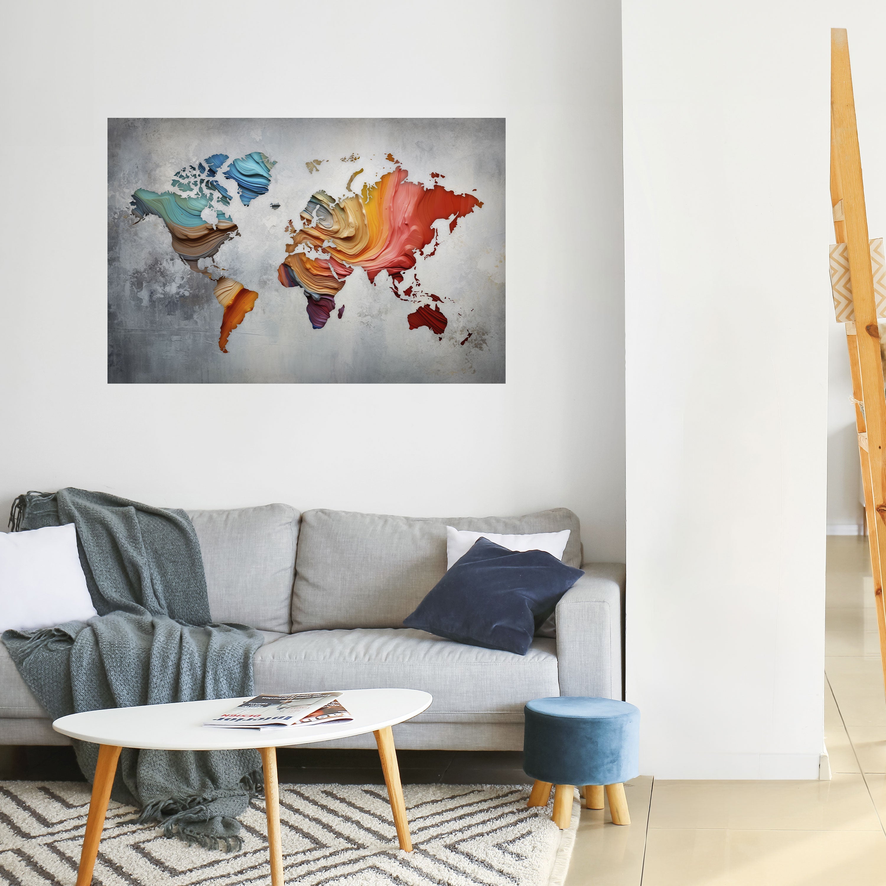 PAINTED CONTINENTS Peel and Stick Horizontal Poster