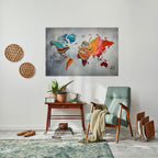 PAINTED CONTINENTS Peel and Stick Horizontal Poster