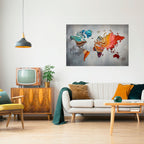 PAINTED CONTINENTS Peel and Stick Horizontal Poster
