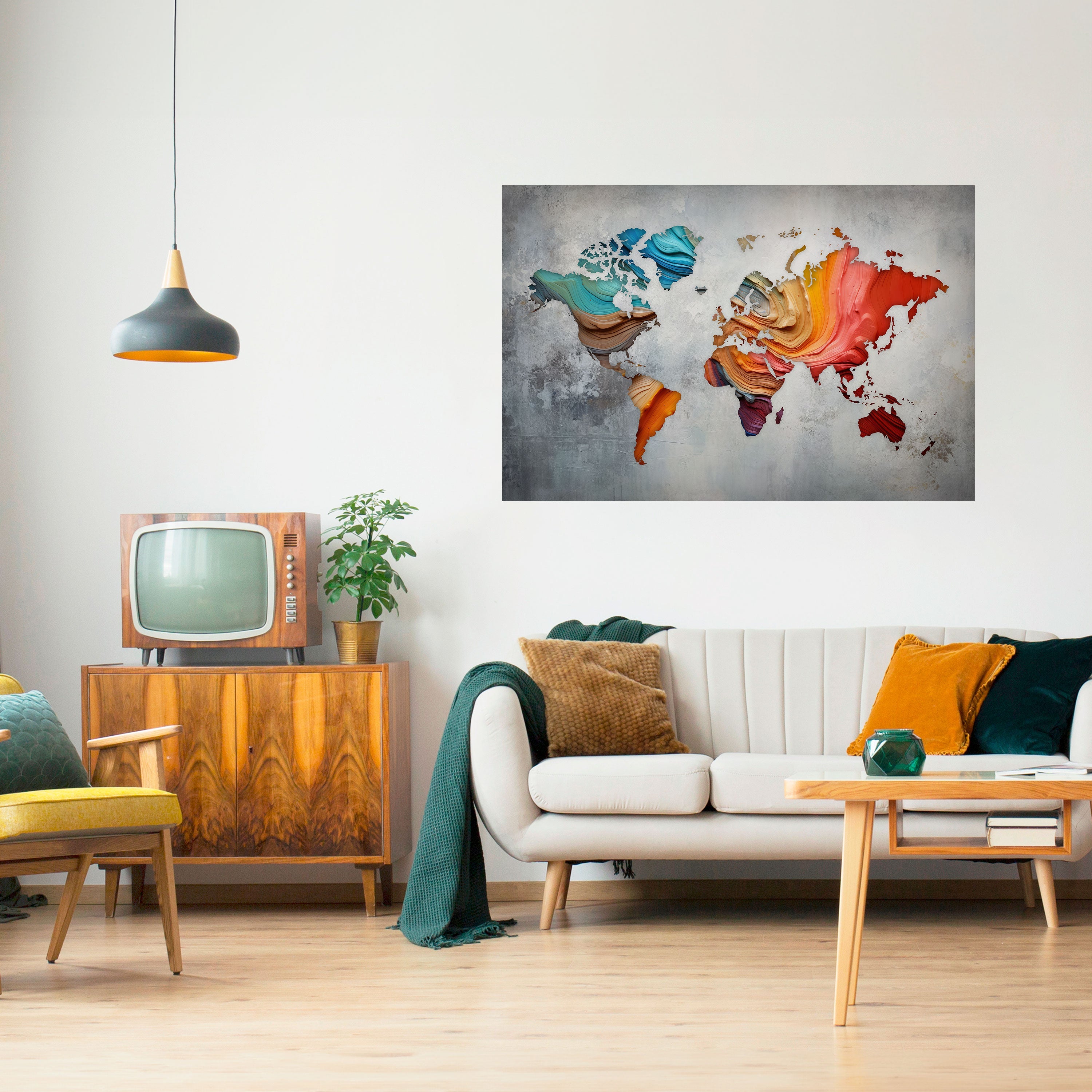 PAINTED CONTINENTS Peel and Stick Horizontal Poster