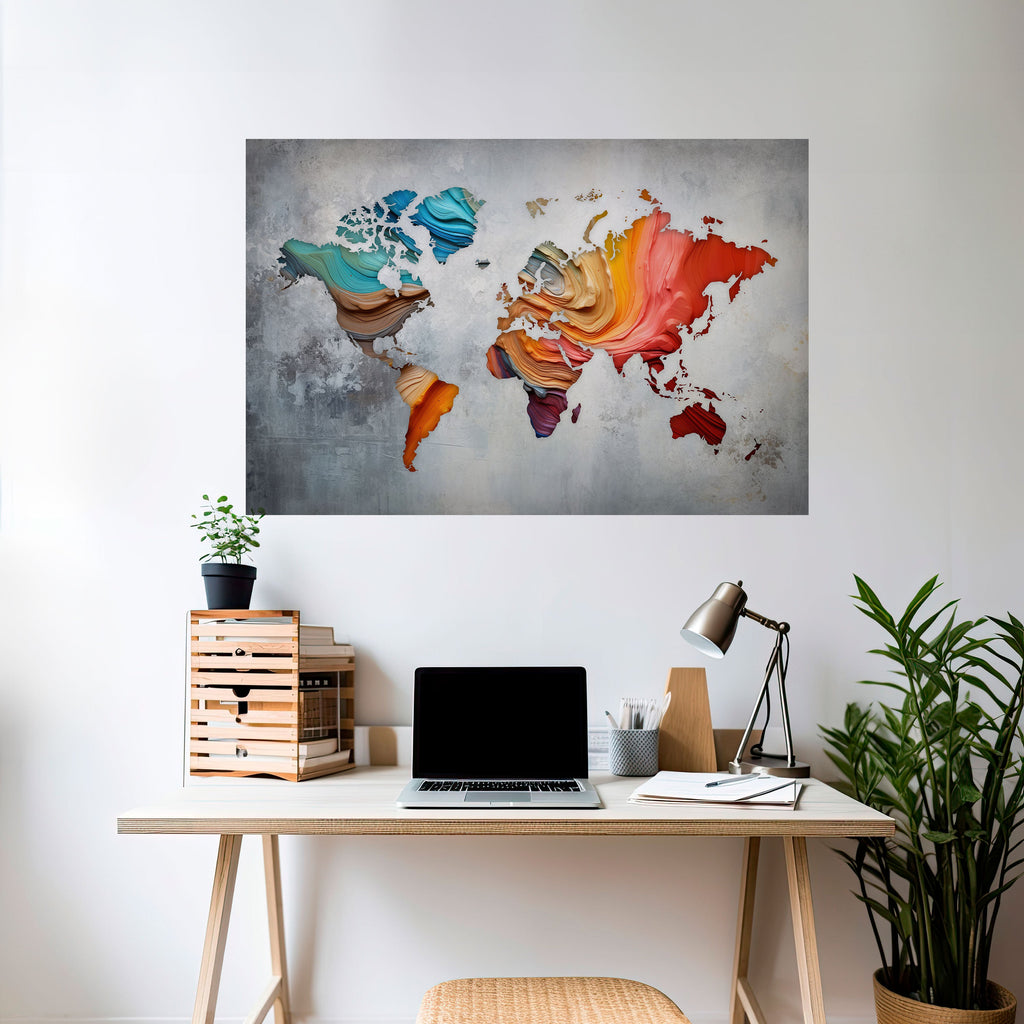 PAINTED CONTINENTS Peel and Stick Horizontal Poster