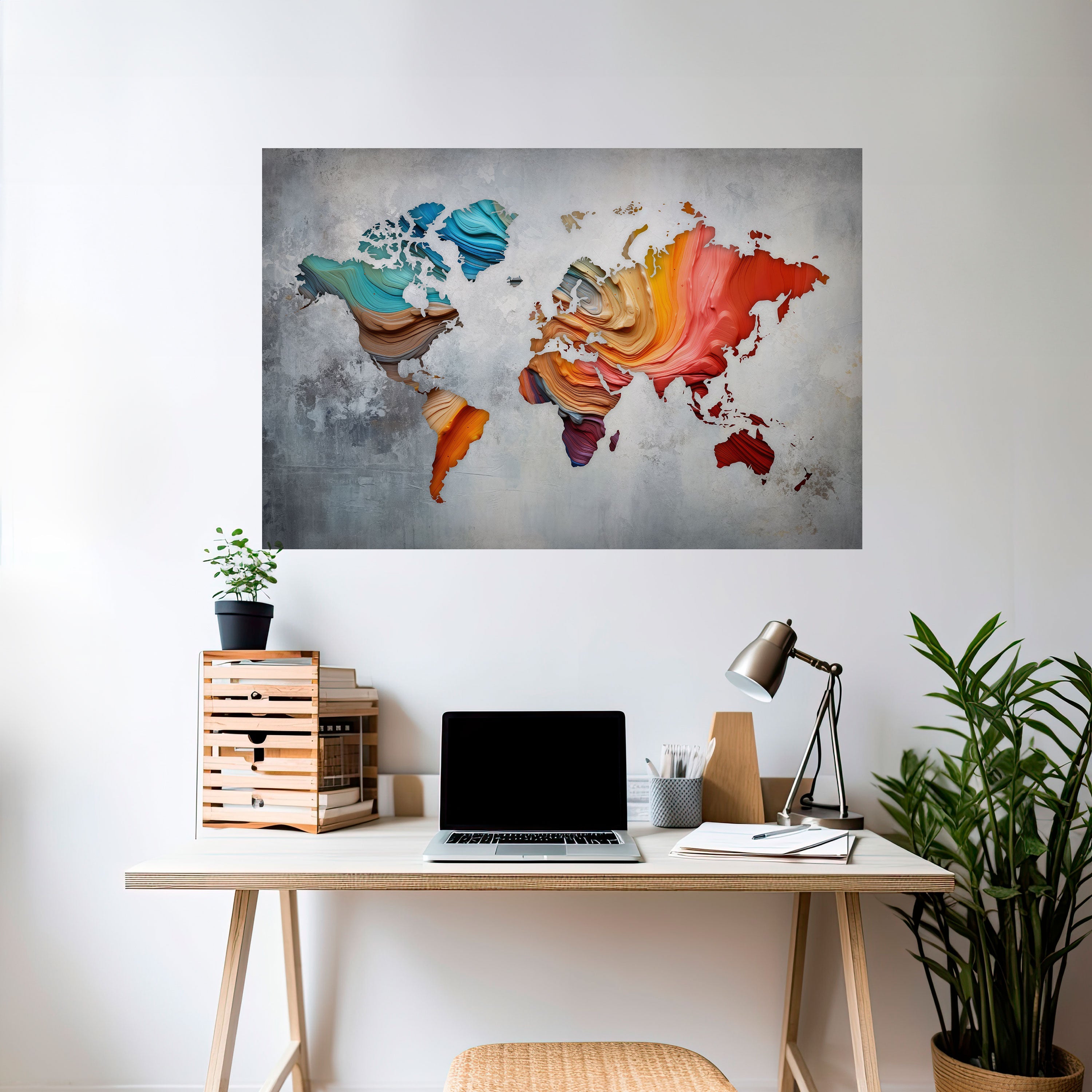 PAINTED CONTINENTS Peel and Stick Horizontal Poster