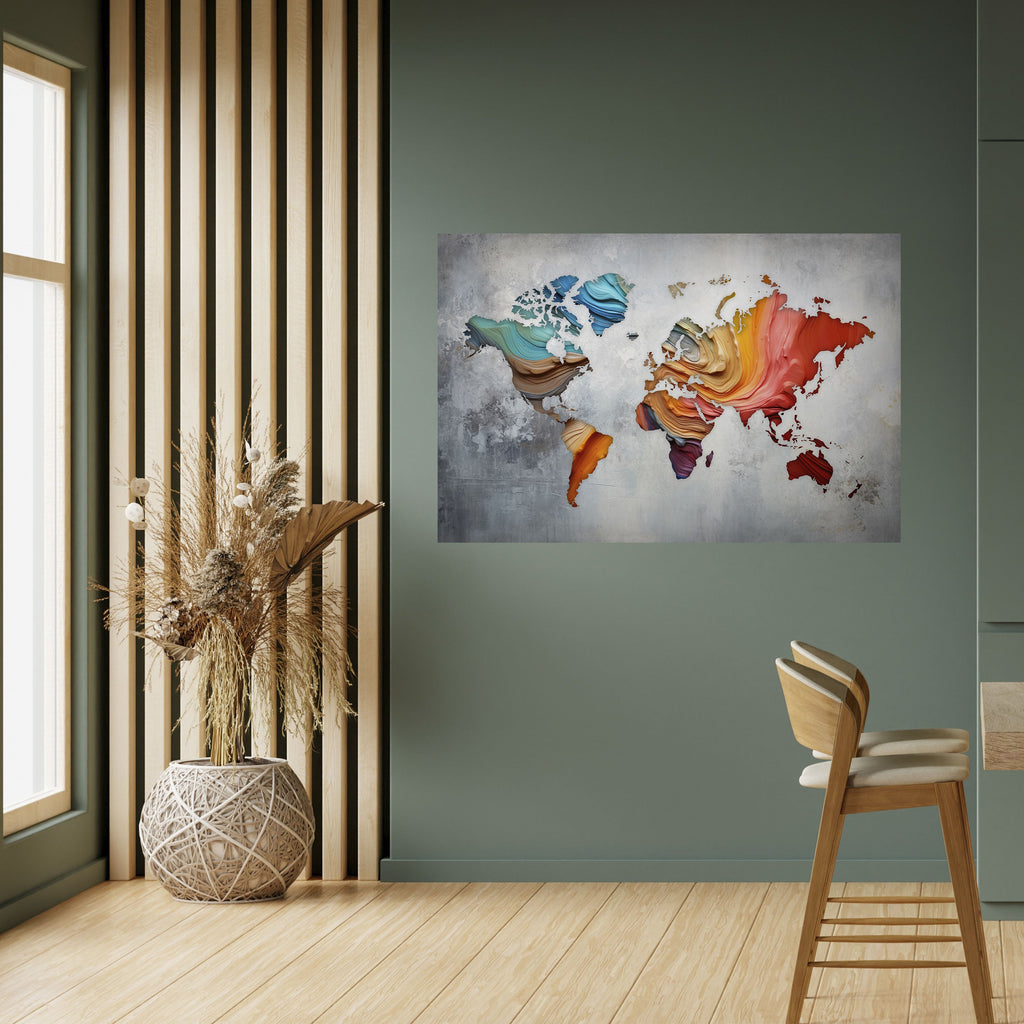 PAINTED CONTINENTS Peel and Stick Horizontal Poster