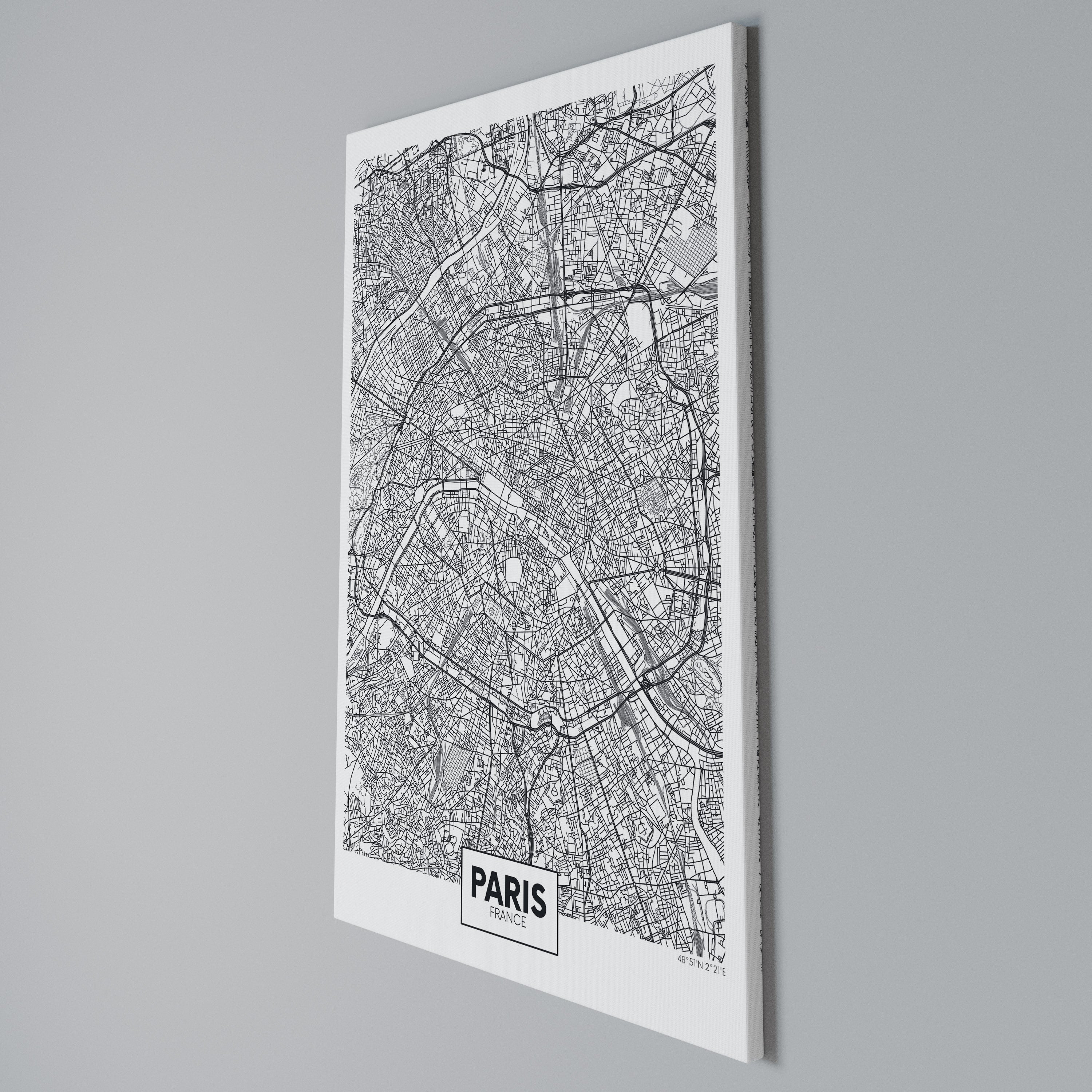 PARIS TOWN PLAN Quadro em tela vertical