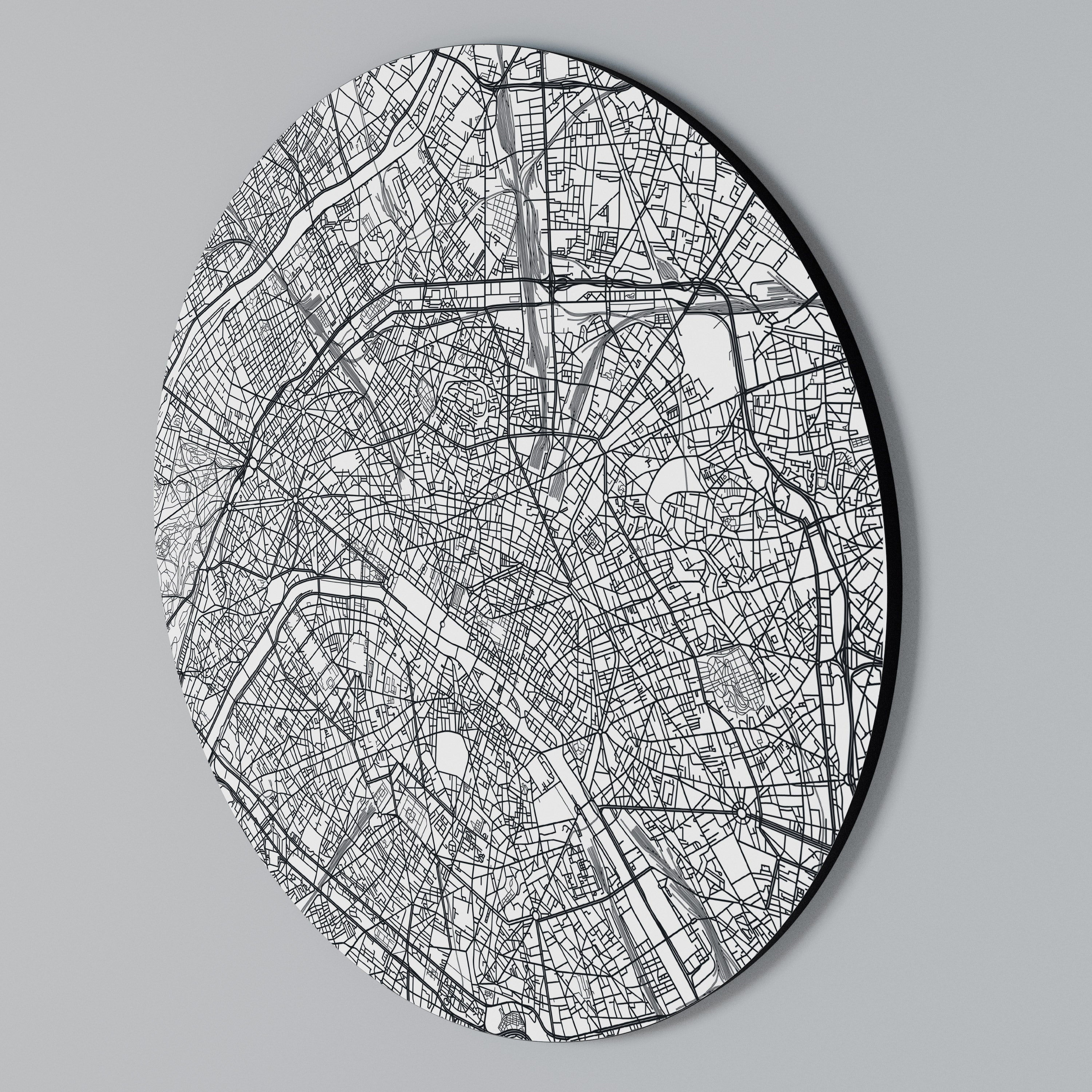 PARIS TOWN PLAN Arte de Parede Redonda