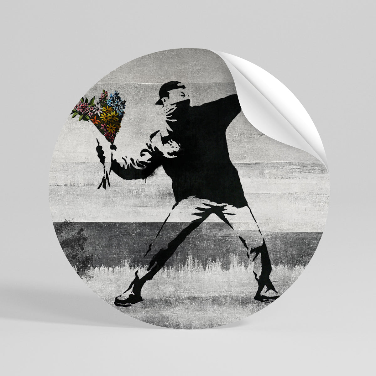 FLOWER BOMBER (BANKSY) Autocolante Redondo Removível