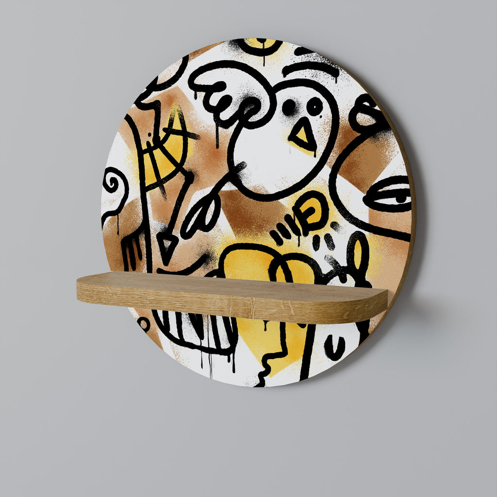 URBAN CANVAS Prateleira Redonda Decorativa em Efeito Carvalho