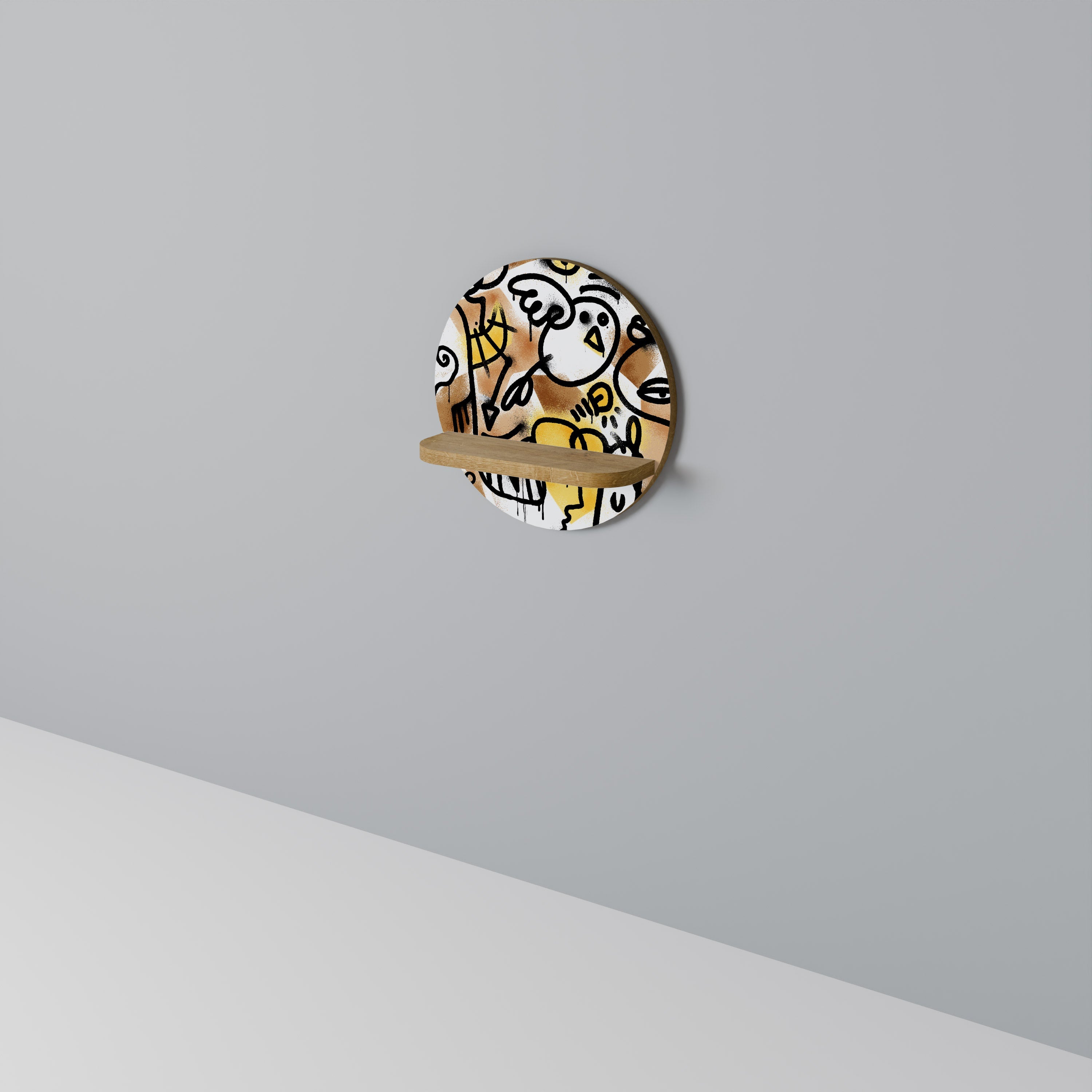 URBAN CANVAS Prateleira Redonda Decorativa em Efeito Carvalho