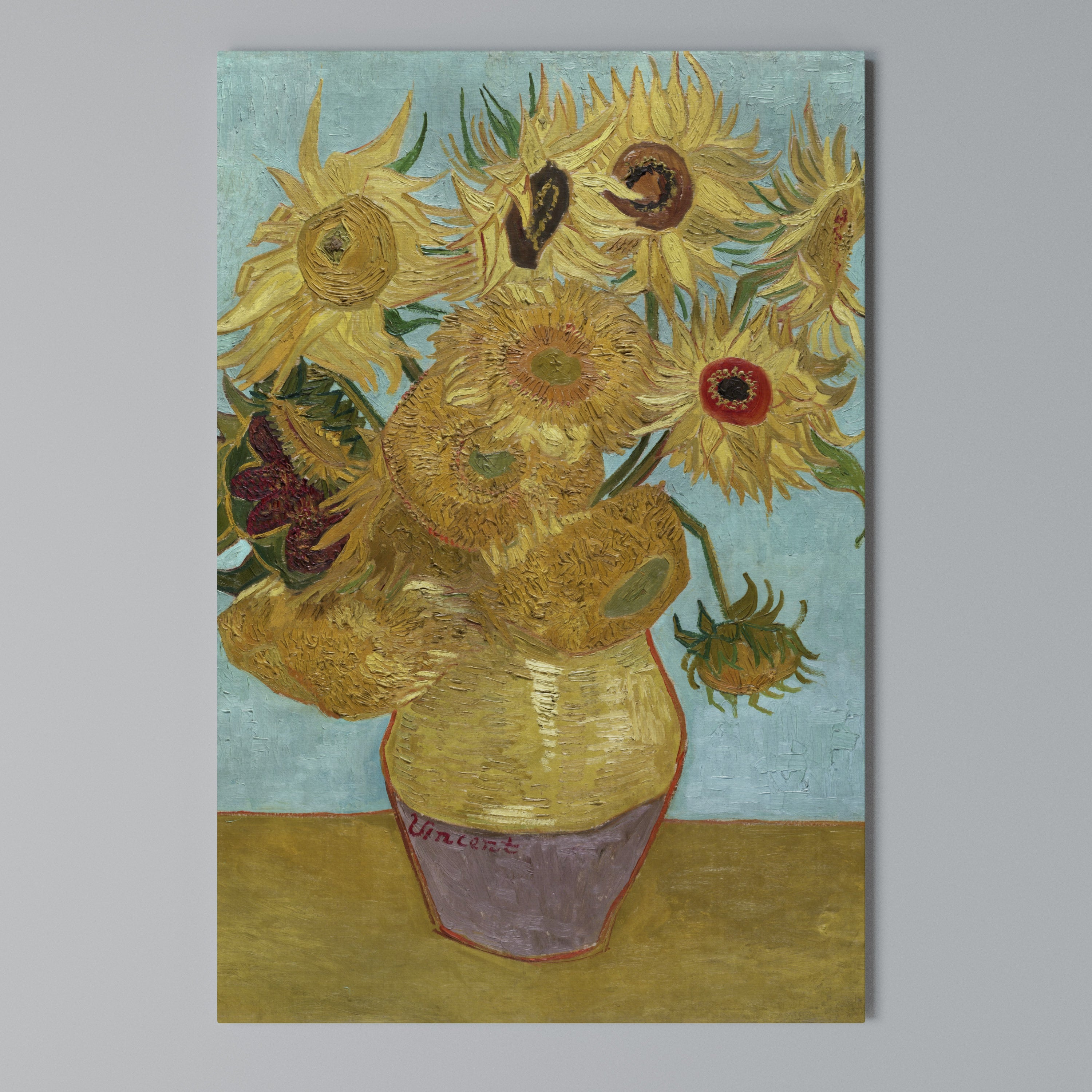 VASE WITH TWELVE SUNFLOWERS Vertical Canvas Print