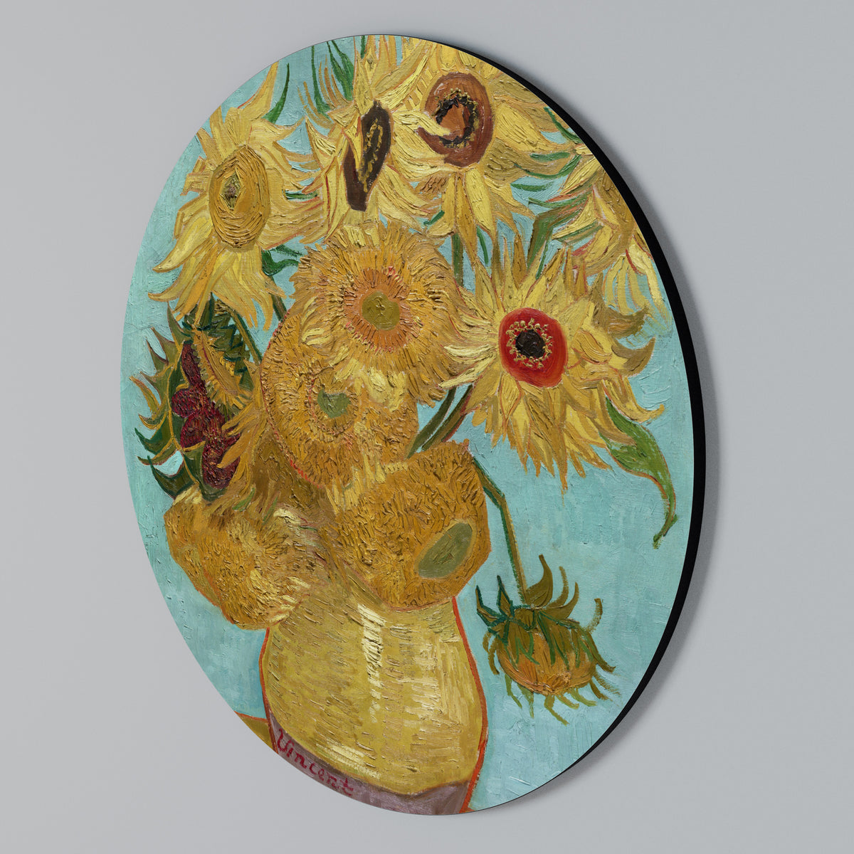 VASE WITH TWELVE SUNFLOWERS Arte de Parede Redonda