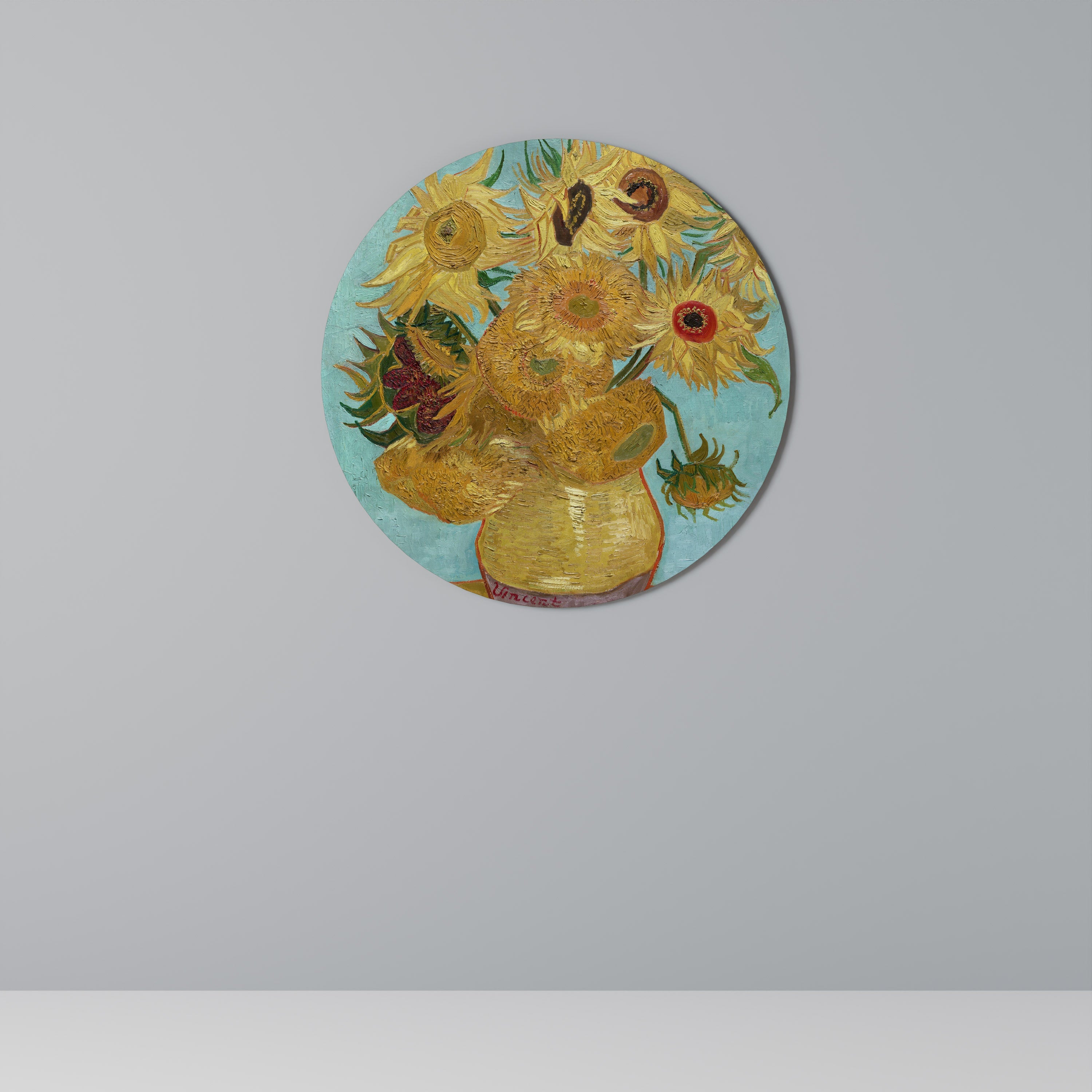 VASE WITH TWELVE SUNFLOWERS Round Wall Art