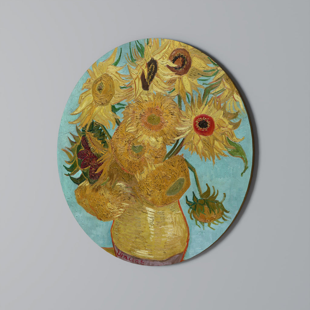 VASE WITH TWELVE SUNFLOWERS Round Wall Art