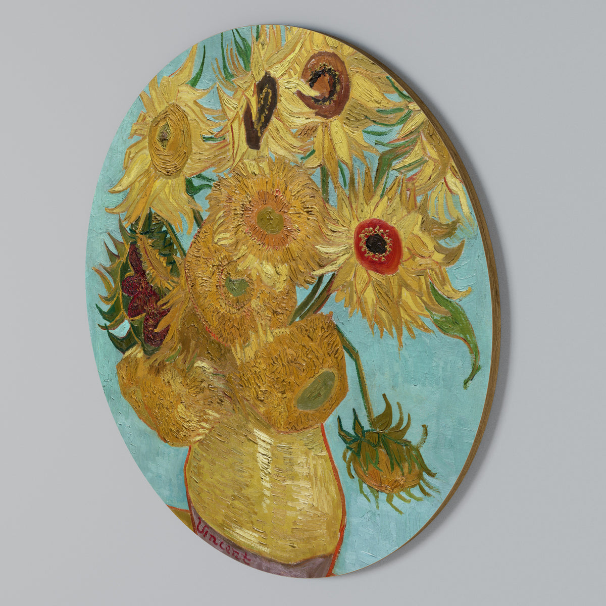 VASE WITH TWELVE SUNFLOWERS Round Wall Art