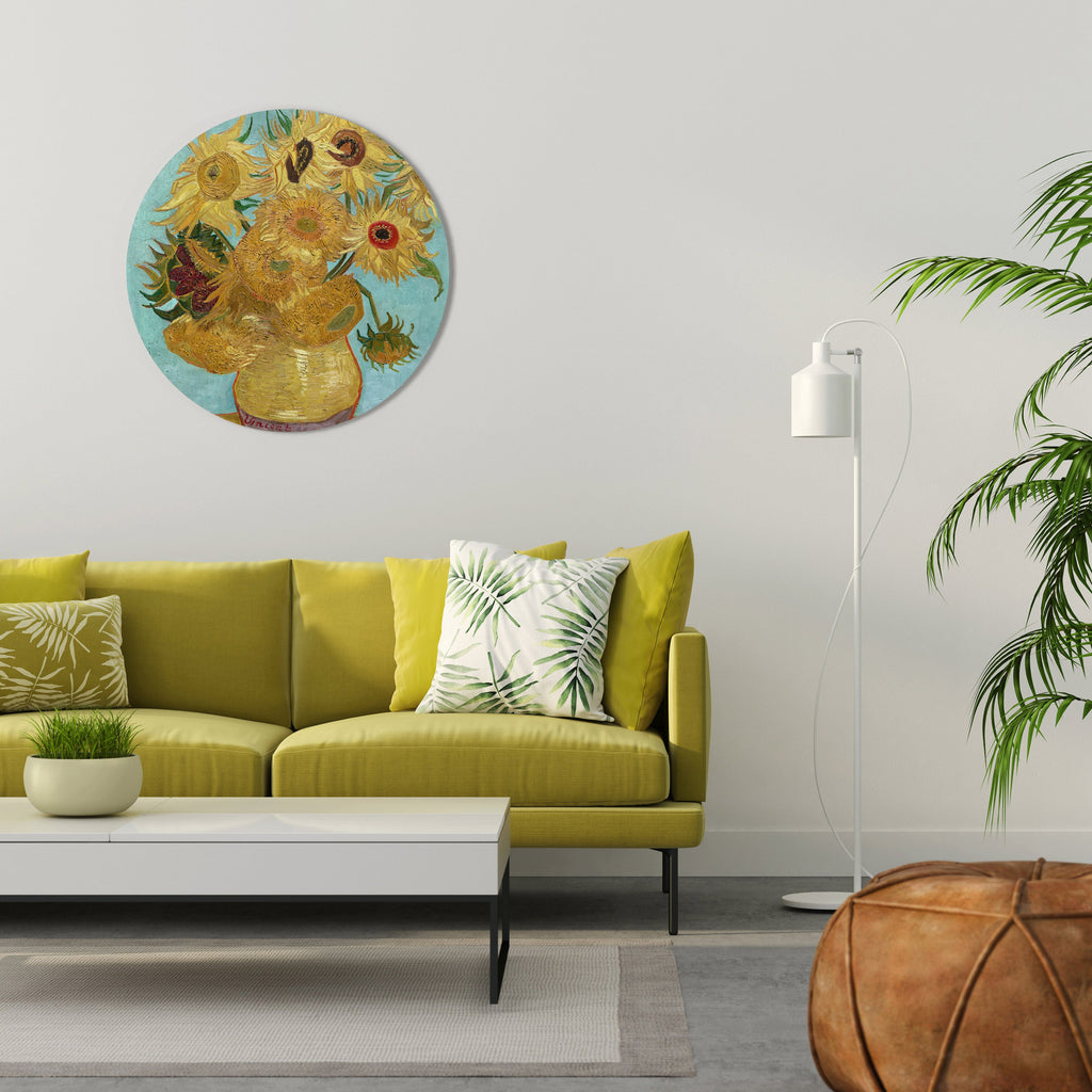 VASE WITH TWELVE SUNFLOWERS Round Wall Art