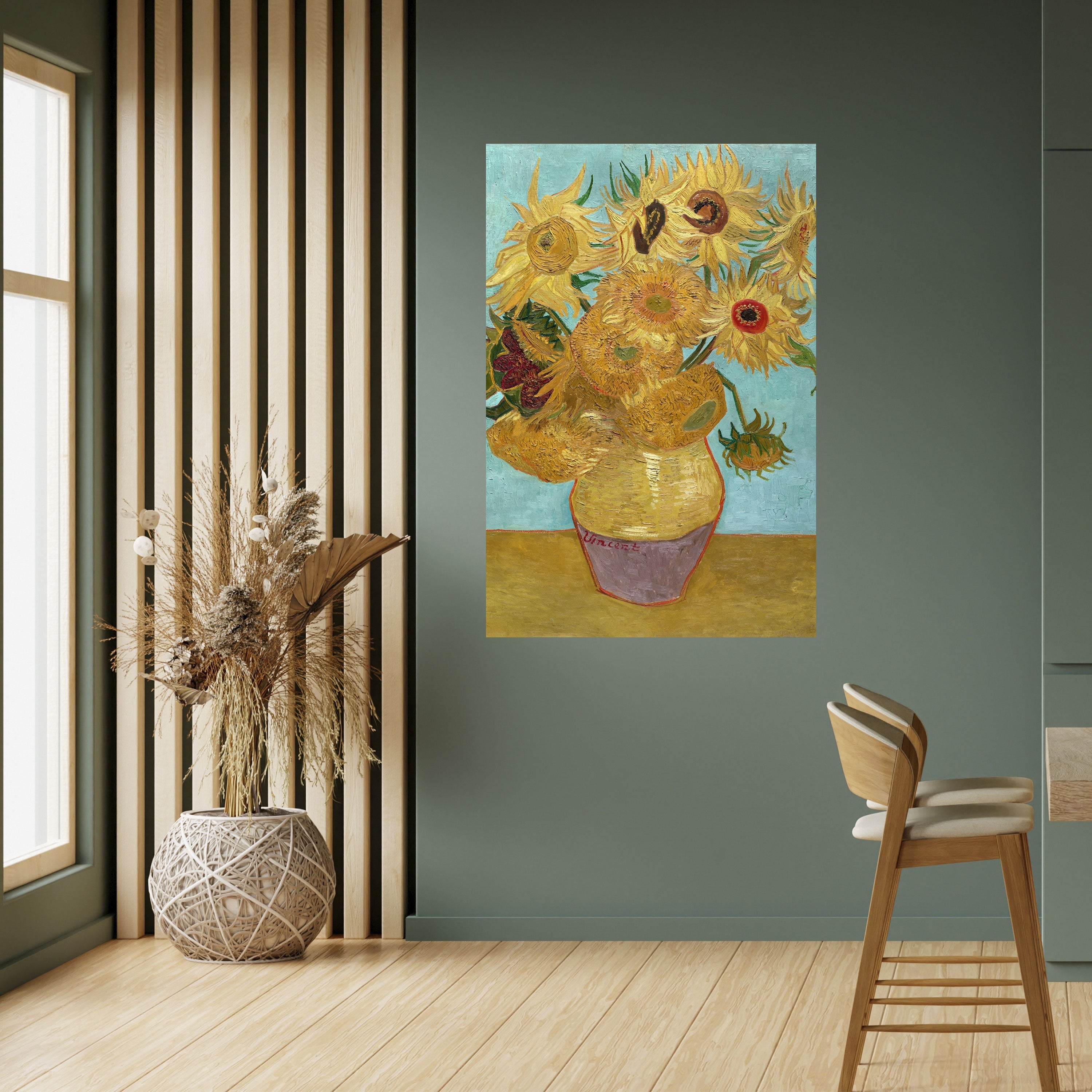 VASE WITH TWELVE SUNFLOWERS Poster Vertical Autocolante