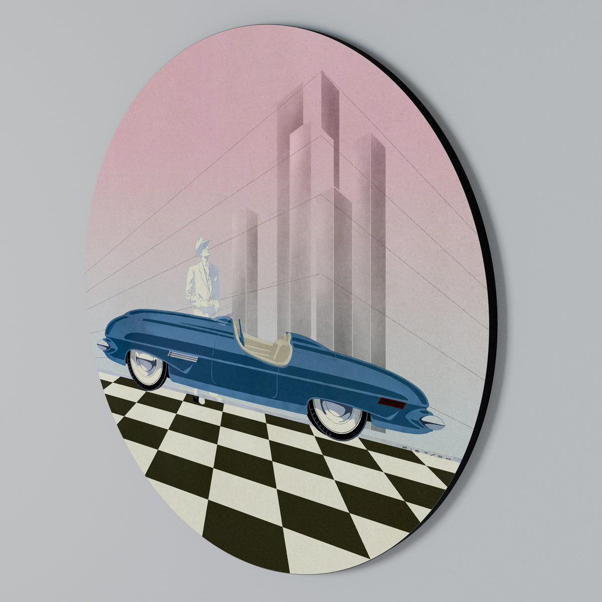 BLUE ROADSTER Arte de Parede Redonda